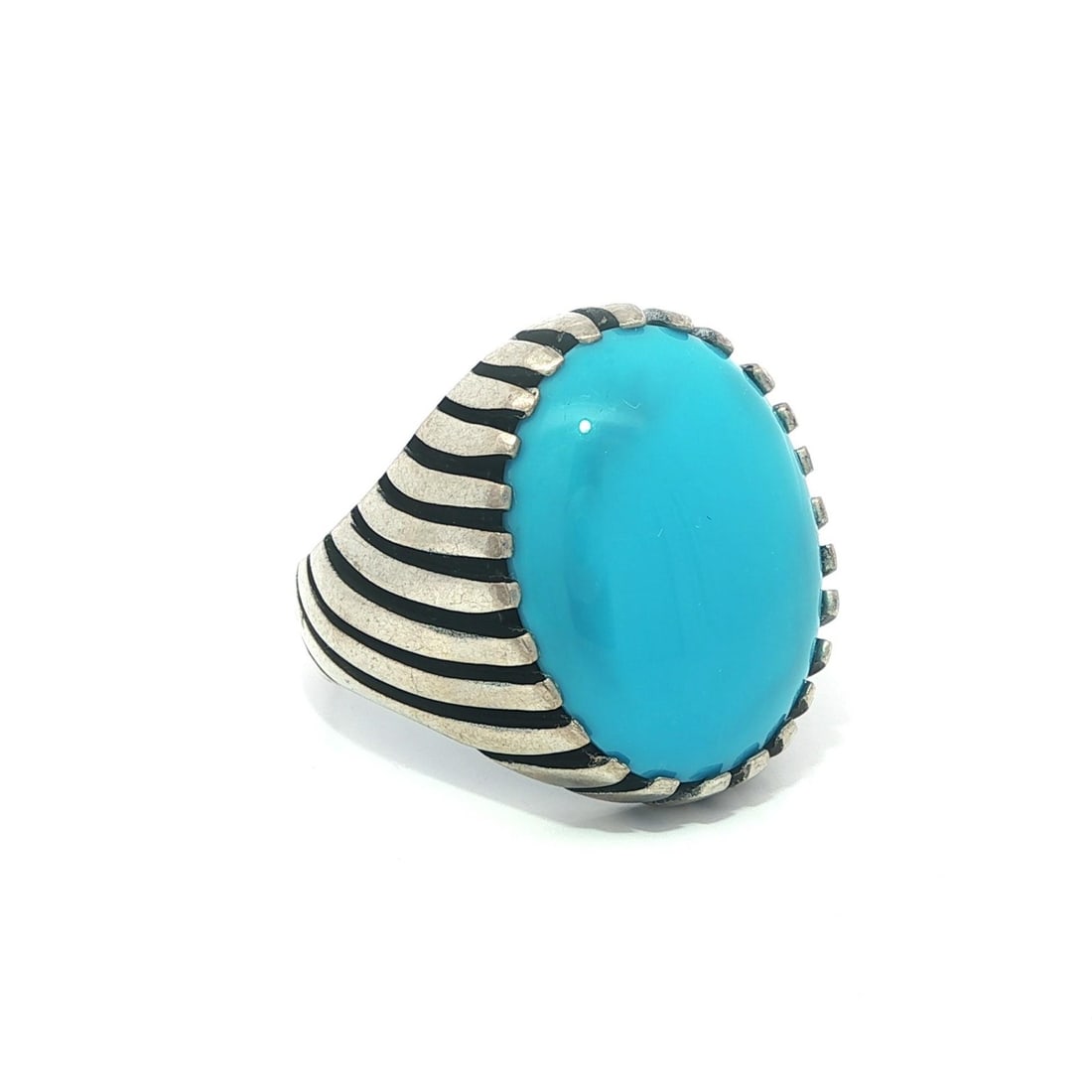 Vintage Sterling Silver Band Ring with Large Natural Turquoise (1 of 6)