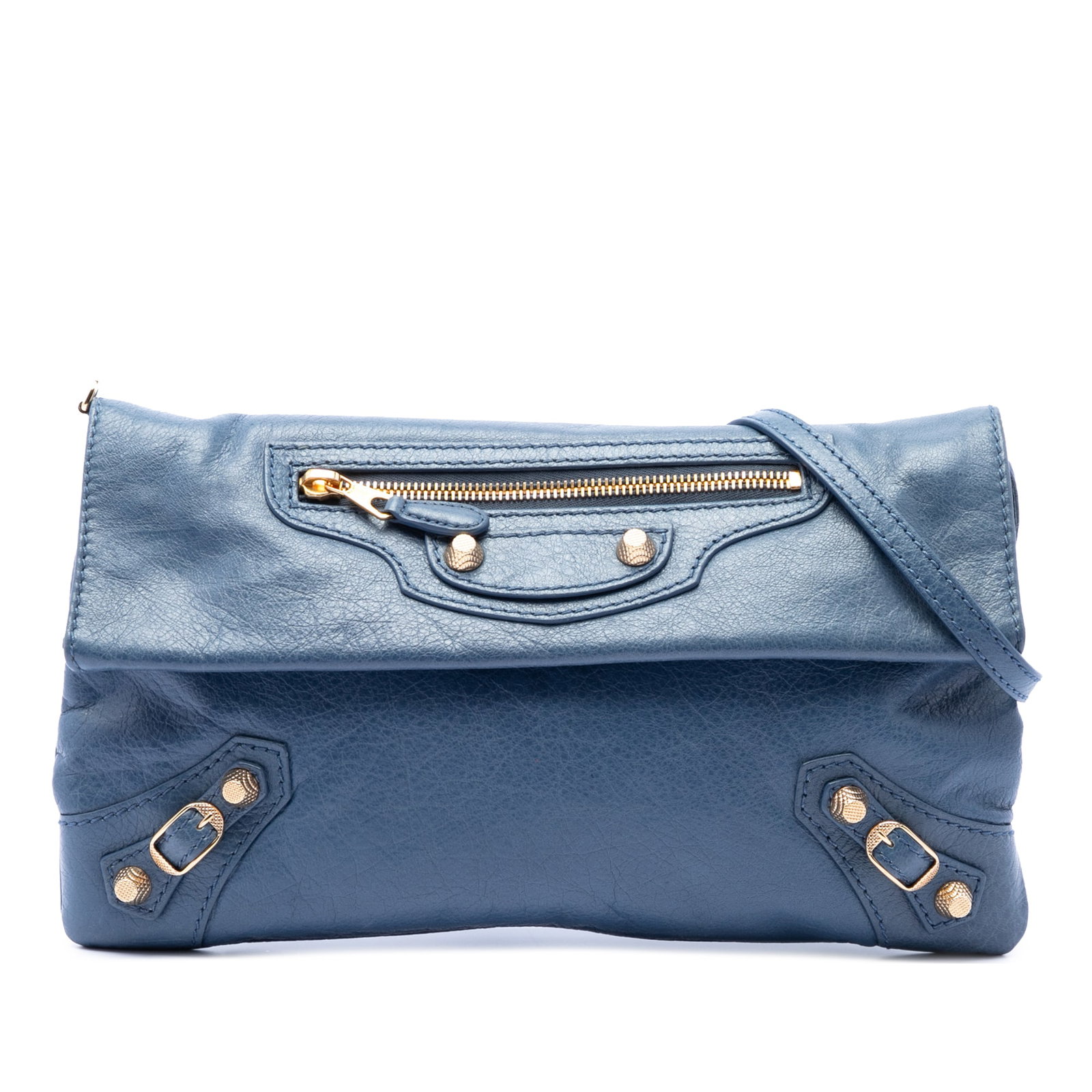Balenciaga Giant 12 Envelope Clutch Blue Lambskin Crossbody Bag: Balenciaga Giant 12 Envelope Clutch Blue Lambskin Crossbody Bag Balenciaga Lambskin Motocross Giant 12 Envelope Clutch With Strap in blue lambskin leather. This bag features a detachable and adjustabl