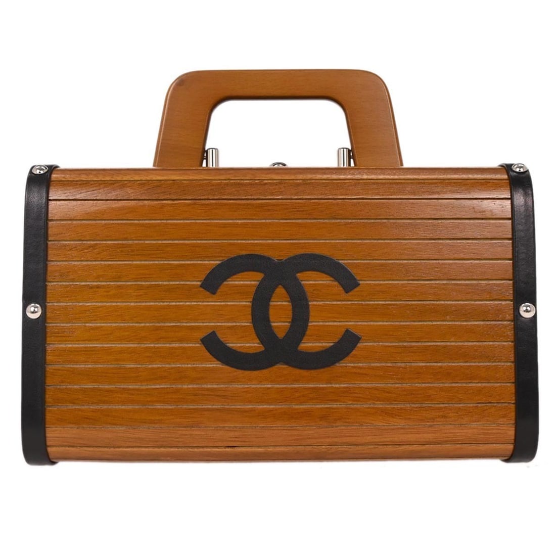 CHANEL Vanity Box Handbag Brown Black Wood Leather Top Handle (1 of 10)