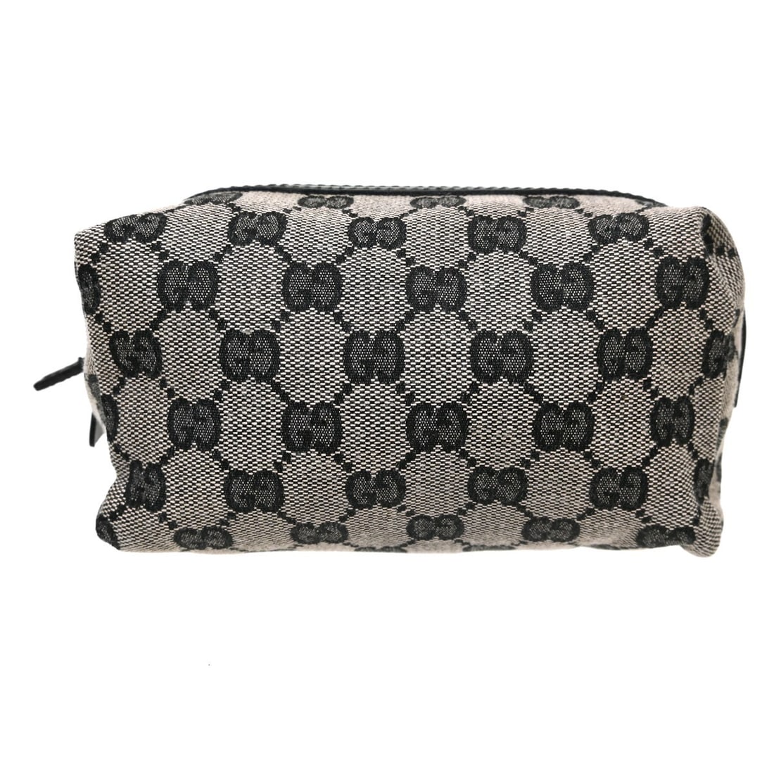 Gucci GG Mini Gray Canvas Leather Zip Pouch: Gucci GG Mini Gray Canvas Leather Zip Pouch This Gucci GG pouch bag is a mini style crafted in gray natural leather and canvas with the Gucci GG pattern. It features a zipper closure and is made in It
