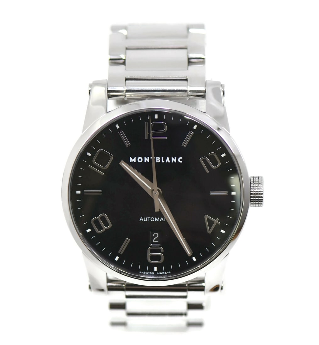 Montblanc Timewalker Automatic Black Dial Steel Wristwatch 7070: Montblanc Timewalker Automatic Black Dial Steel Wristwatch 7070 This Montblanc Timewalker 7070 is a men's wristwatch featuring a stainless steel case and band with a black analog dial. Powered by a me