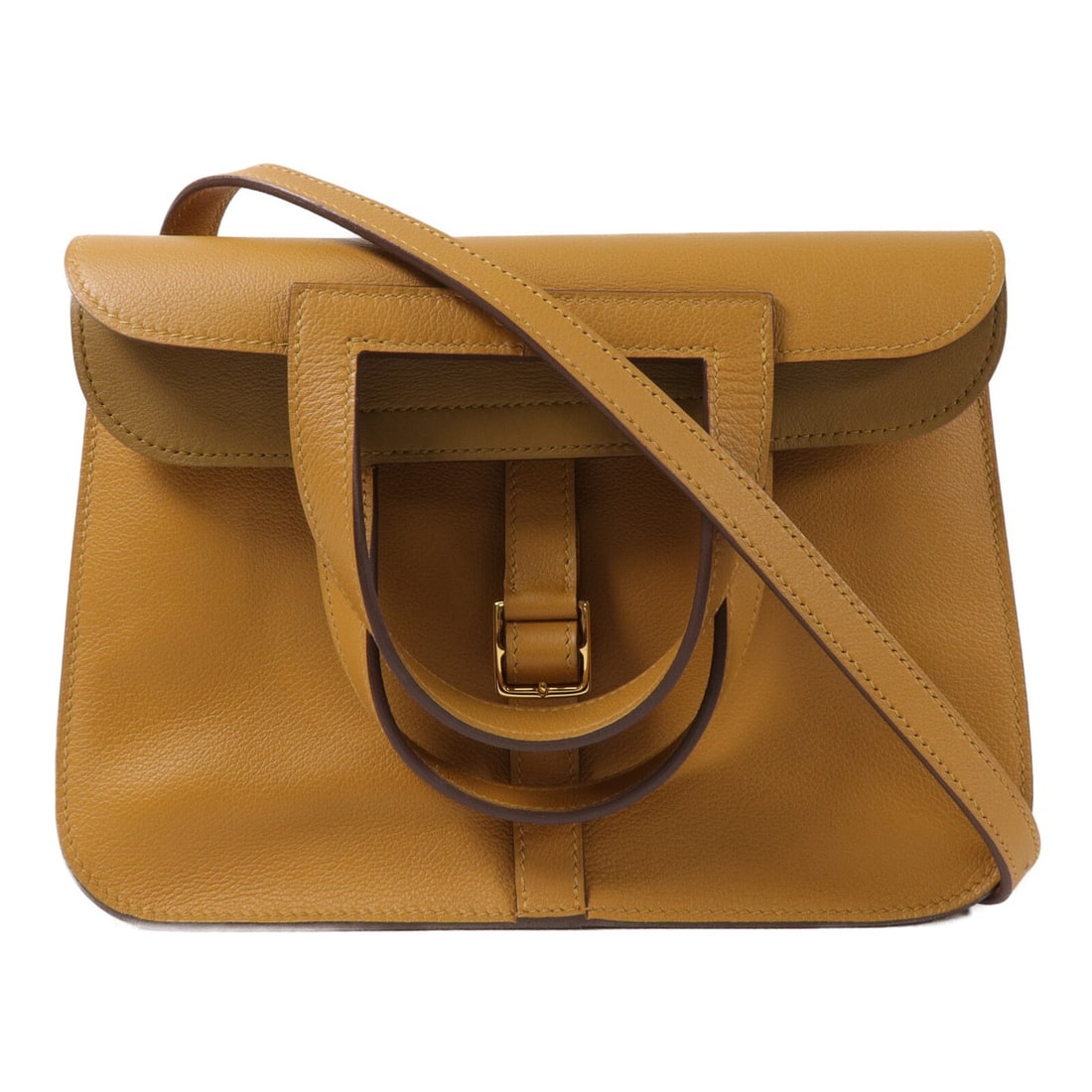 Hermes Halzan 25 Evercolor Calfskin 2 Way Shoulder Bag Caramel: Hermes Halzan 25 Evercolor Calfskin 2 Way Shoulder Bag Caramel Hermes Halzan 25 2-way shoulder bag in Evercolor leather and calfskin (cowhide) with a caramel and brown color combination. Made in Franc