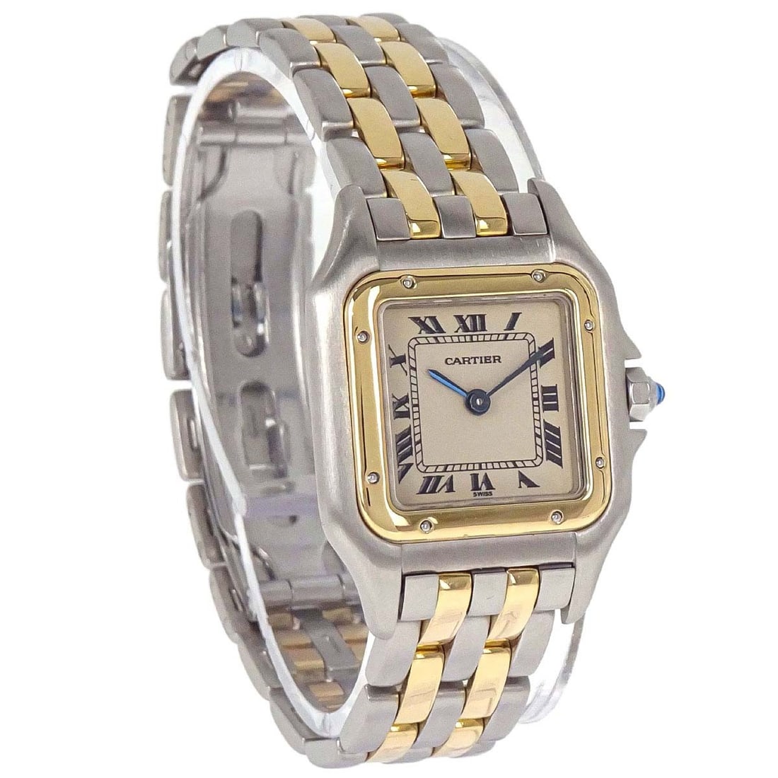 Cartier Panthere SM 2-Row 22mm Quartz Wristwatch Ref 66921 18KYG SS: Cartier Panthere SM 2-Row 22mm Quartz Wristwatch Ref 66921 18KYG SS Cartier Panthere SM 2-Row quartz wristwatch for women, featuring an analog display and a 22 mm case size. The watch has a beige dial