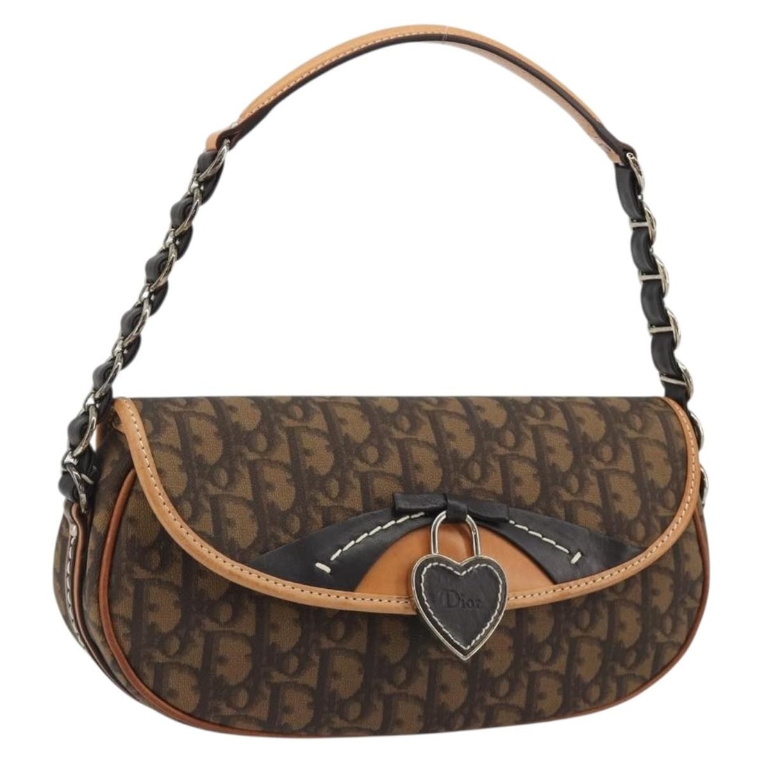 Christian Dior Trotter Canvas Shoulder Bag Brown Silver PVC Leather: Christian Dior Trotter Canvas Shoulder Bag Brown Silver PVC Leather Christian Dior Trotter Canvas Romantic Chain Bag is a women's shoulder bag made in Italy. It features PVC leather and Trotter canvas