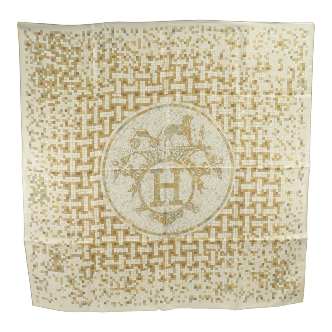 Hermes Silk Scarf 90x90cm Gray Brown Multicolor with Box: Hermes Silk Scarf 90x90cm Gray Brown Multicolor with Box Hermes silk scarf in a 90 x 90 cm square format, presented in grey, brown, and multicolor tones. It comes with a storage box and is described a