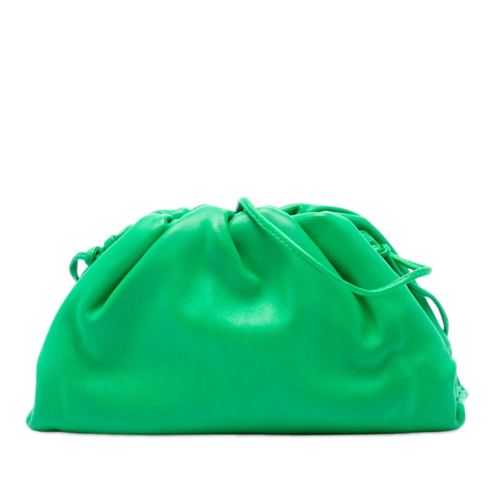 Bottega Veneta The Mini Pouch Lambskin Crossbody Bag Green: Bottega Veneta The Mini Pouch Lambskin Crossbody Bag Green A compact Bottega Veneta Mini Pouch crossbody bag crafted with a leather body and flat leather strap. It features an open top with magnetic f