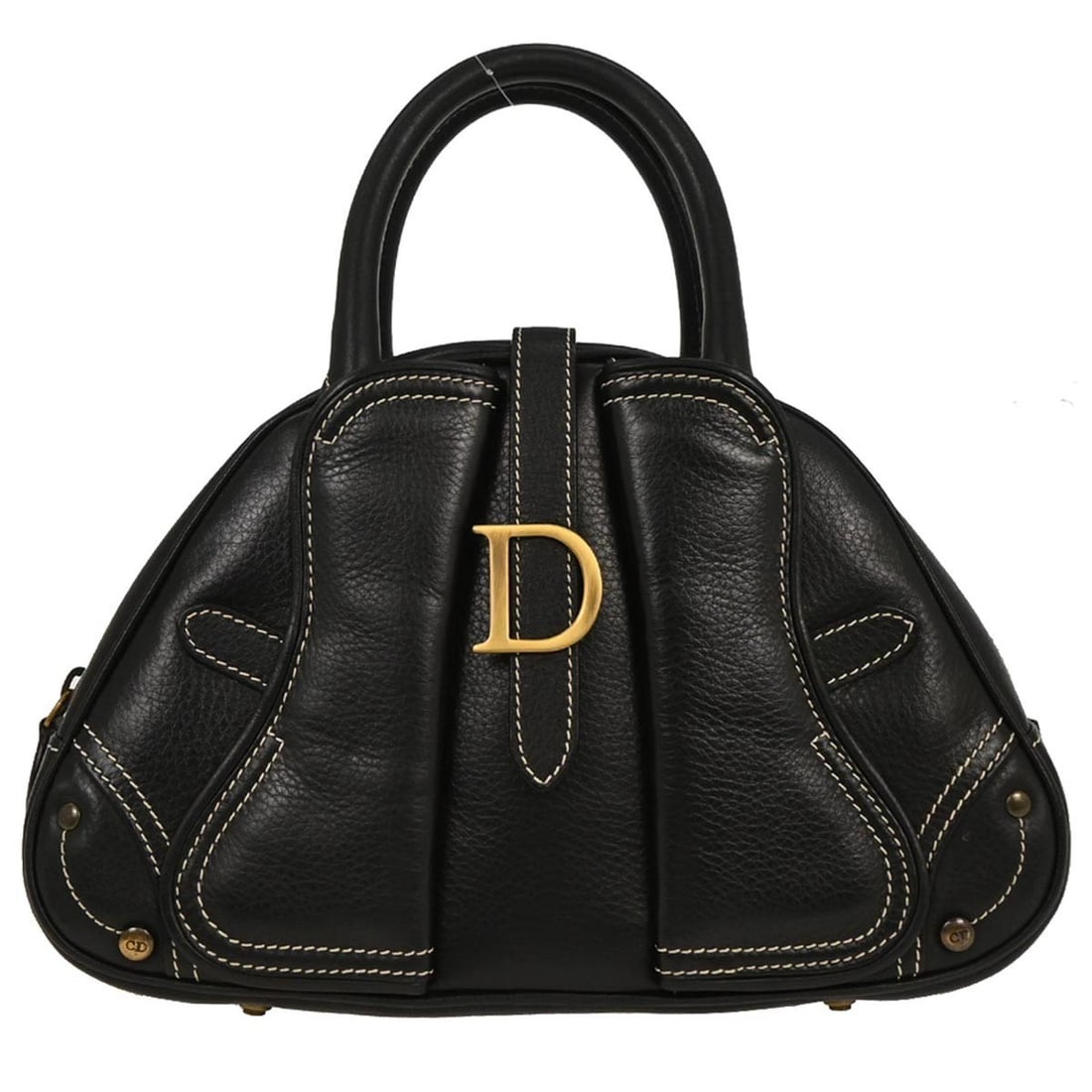 Dior Saddle Bag Black Leather Double Handle Handbag: Dior Saddle Bag Black Leather Double Handle Handbag Christian Dior Black Leather Double Saddle Handbag in medium size, made in Italy. It features a zipper closure, double handles, a nylon lining, and 