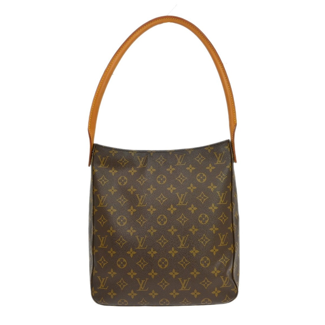Louis Vuitton Looping GM Monogram Shoulder Bag M51145: Louis Vuitton Looping GM Monogram Shoulder Bag M51145 Vintage Louis Vuitton Looping GM shoulder bag in brown Monogram canvas with leather trim and a beige leather shoulder strap. Made in France, this 
