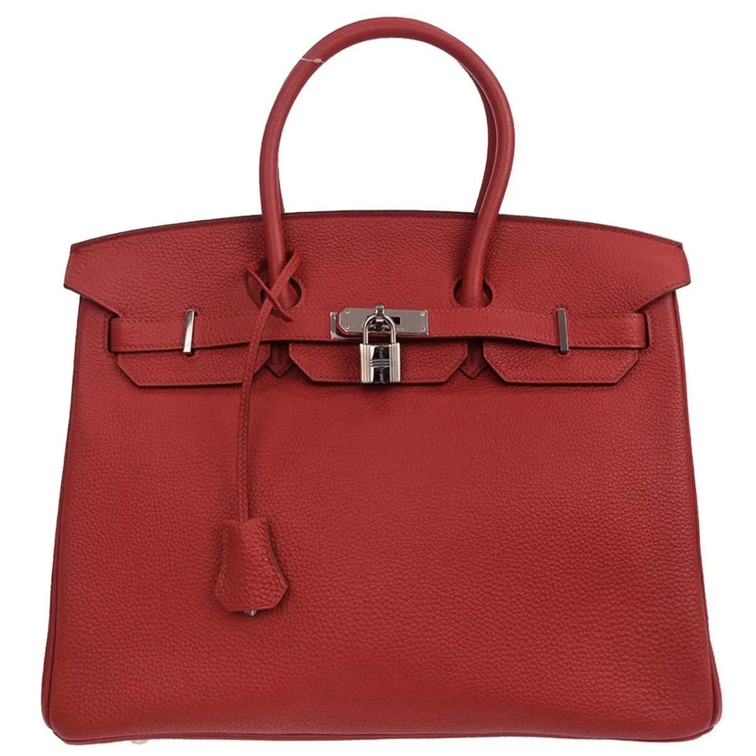 Red Togo Leather Birkin 35 Bag with Palladium Accents by Hermes: Red Togo Leather Birkin 35 Bag with Palladium Accents by Hermes This Hermes Birkin handbag features luxurious red Togo leather complemented by palladium hardware. Designed for women, it offers a spaci