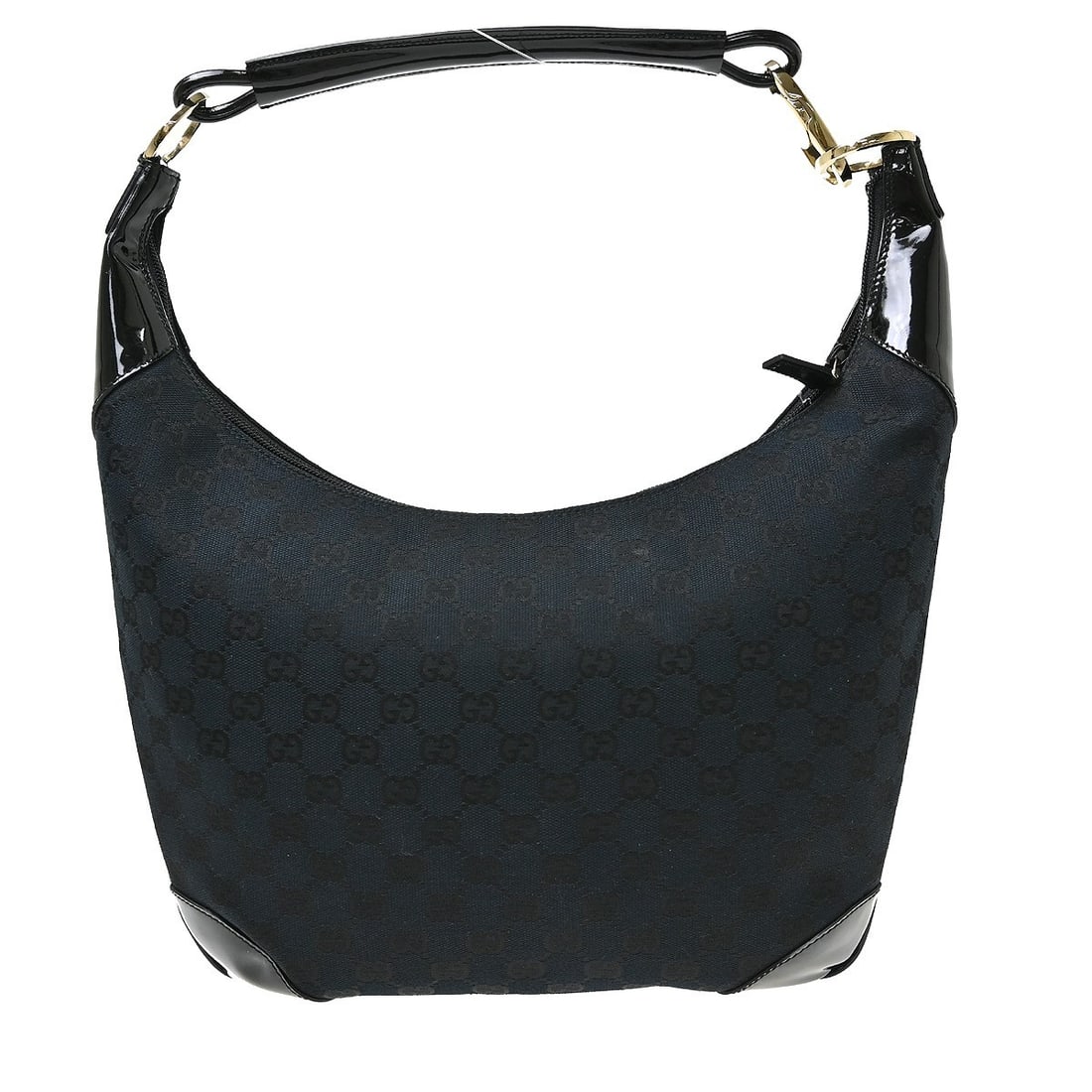 Gucci GG Canvas Leather Medium Hobo Handbag Black: Gucci GG Canvas Leather Medium Hobo Handbag Black Black Gucci GG canvas hobo bag in medium size, designed for casual wear. It features a top handle, black exterior and lining, and a single interior zi