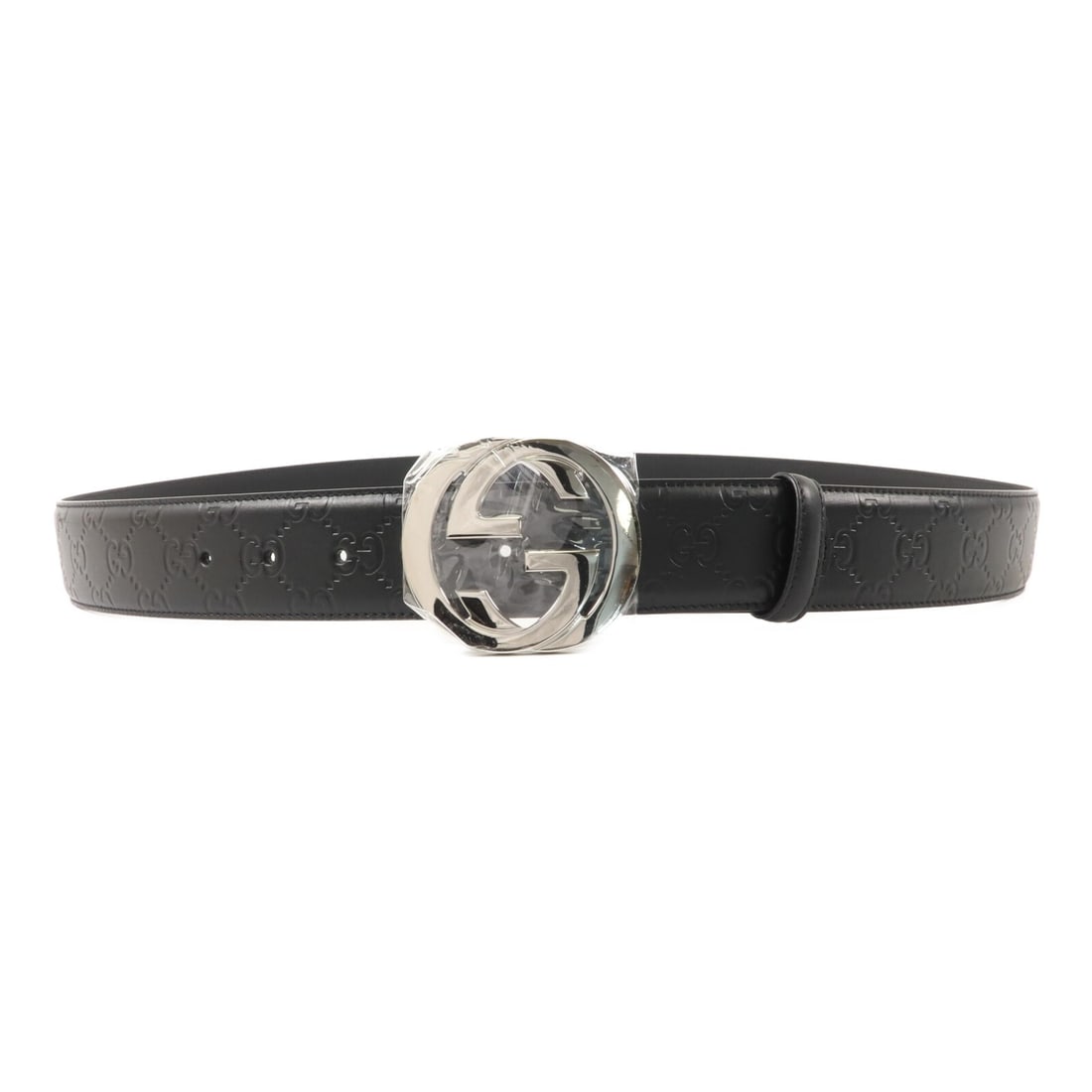 GUCCI 411924 GG Signature calfskin belt in black: GUCCI 411924 GG Signature calfskin belt in black Black GUCCI GG Signature belt made from calfskin leather. It is identified by model number 411924 and comes with storage bags. Condition is listed as A