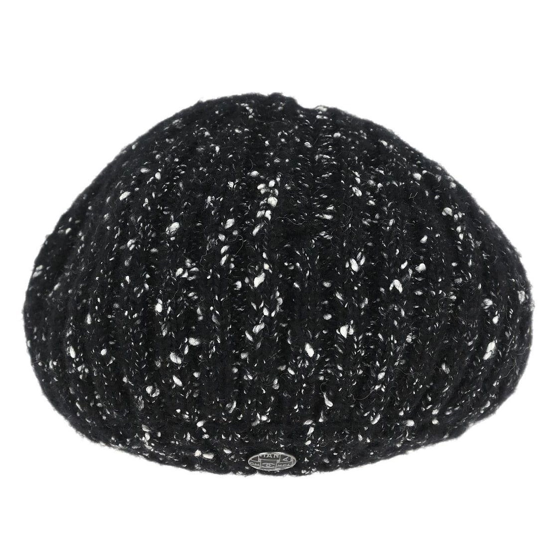 Chanel beret hat black wool cotton logo accent size M (1 of 7)