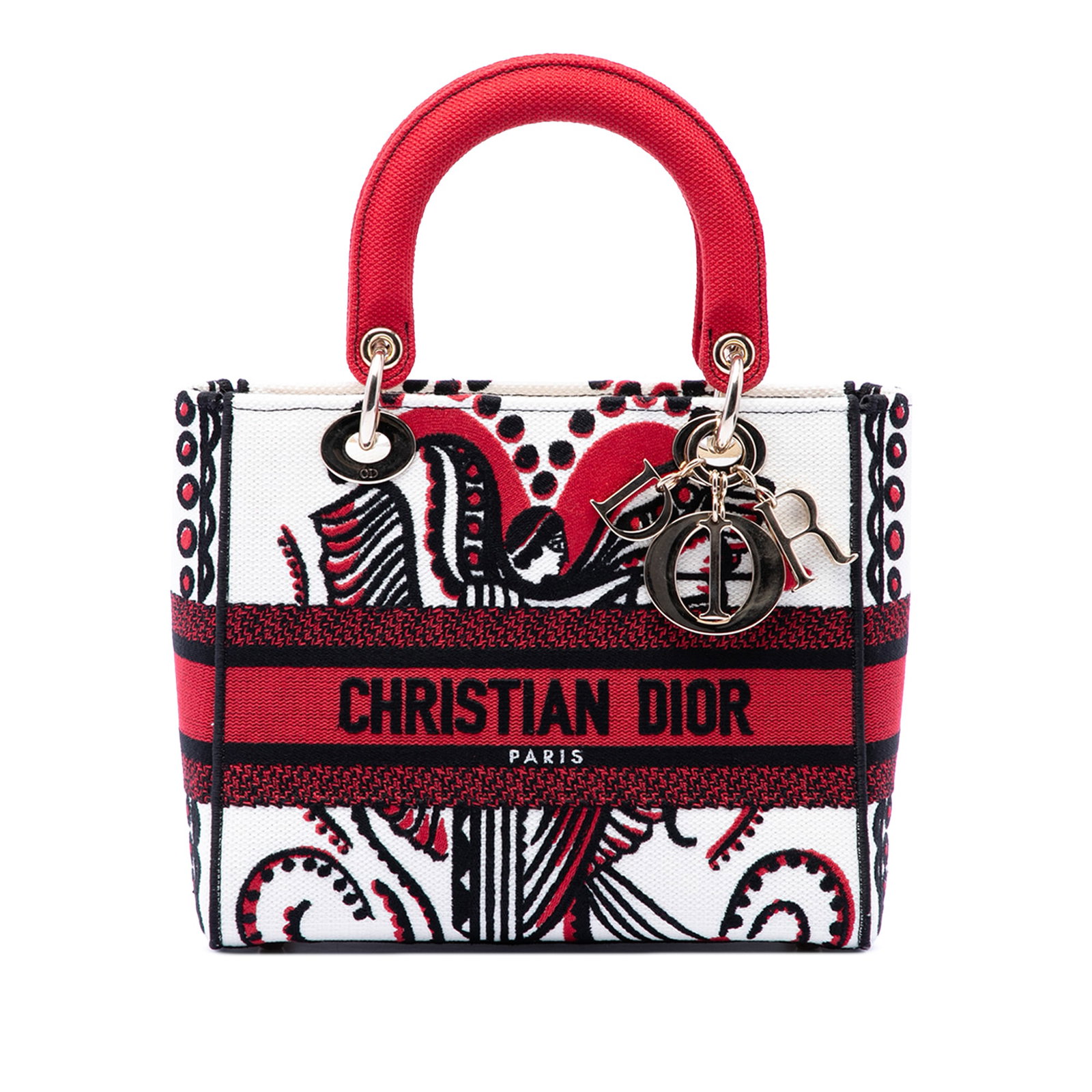 Dior Lady D Lite embroidered canvas medium bag: Dior Lady D Lite embroidered canvas medium bag This Dior Medium Embroidered Canvas Cupidon Lady D Lite bag is crafted in Italy and features a white embroidered canvas body with structured handles. It 