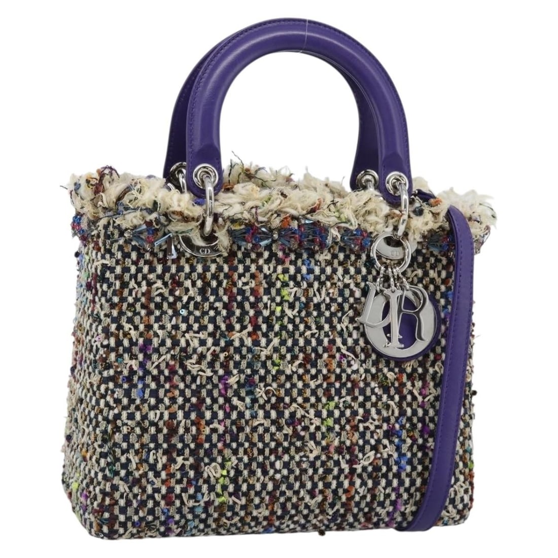 Chanel 2 Way Tweed Handbag Multicolor Canvas Silver Tone Chain: Chanel 2 Way Tweed Handbag Multicolor Canvas Silver Tone Chain A CHANEL 2-way handbag in multicolor and silver, styled as a Lady Dior Chain Hand Bag. It is made of canvas and comes with a dust bag, sh