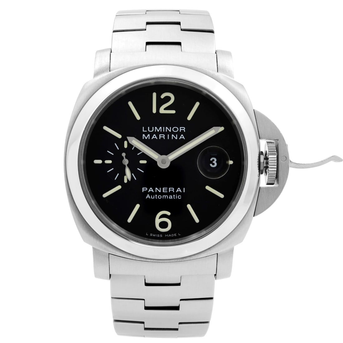 Panerai Luminor Marina Automatic Men's Watch PAM00299 Black Dial Stainless Steel Bracelet: Panerai Luminor Marina Automatic Men's Watch PAM00299 Black Dial Stainless Steel Bracelet Presenting the Panerai Luminor Marina, a distinguished automatic wristwatch crafted for men. This timepiece fe
