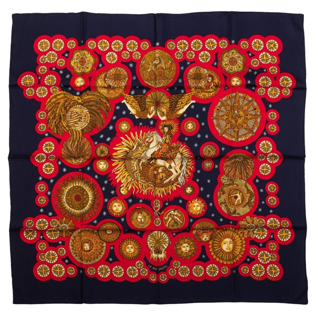 Hermes Preloved Black Silk Scarf with Planet Design 35 in: Hermes Preloved Black Silk Scarf with Planet Design 35 in This stunning Hermes preloved silk scarf features a captivating design of planets in black, red, and yellow hues. Crafted from 100% silk, it s