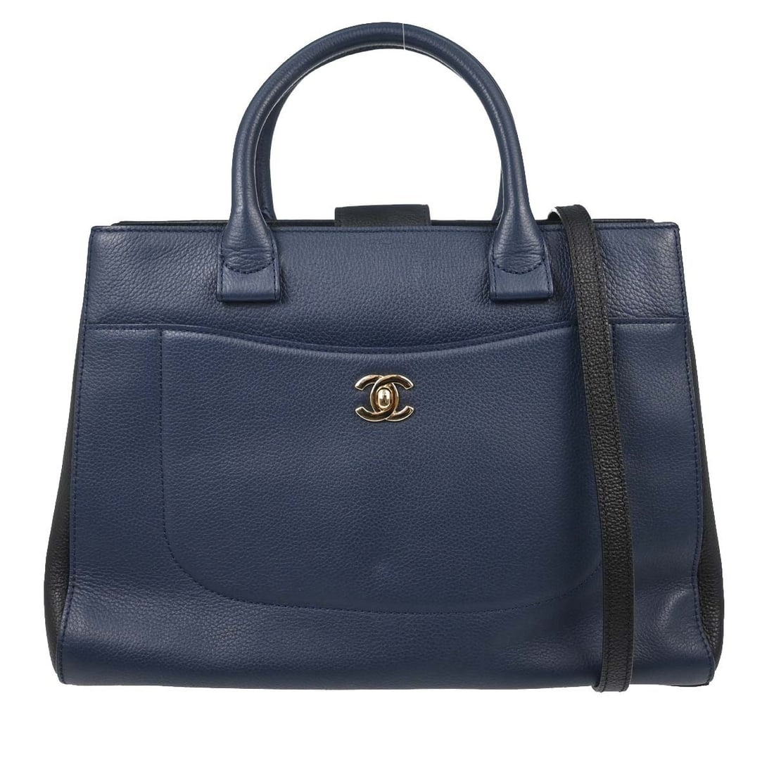 CHANEL Neo Executive Cerf calfskin 2way tote shoulder bag: CHANEL Neo Executive Cerf calfskin 2way tote shoulder bag Chanel two-tone Calfskin Neo Executive Cerf 2way tote bag in a large size, made in France. It features a magnetic closure, double handles, and
