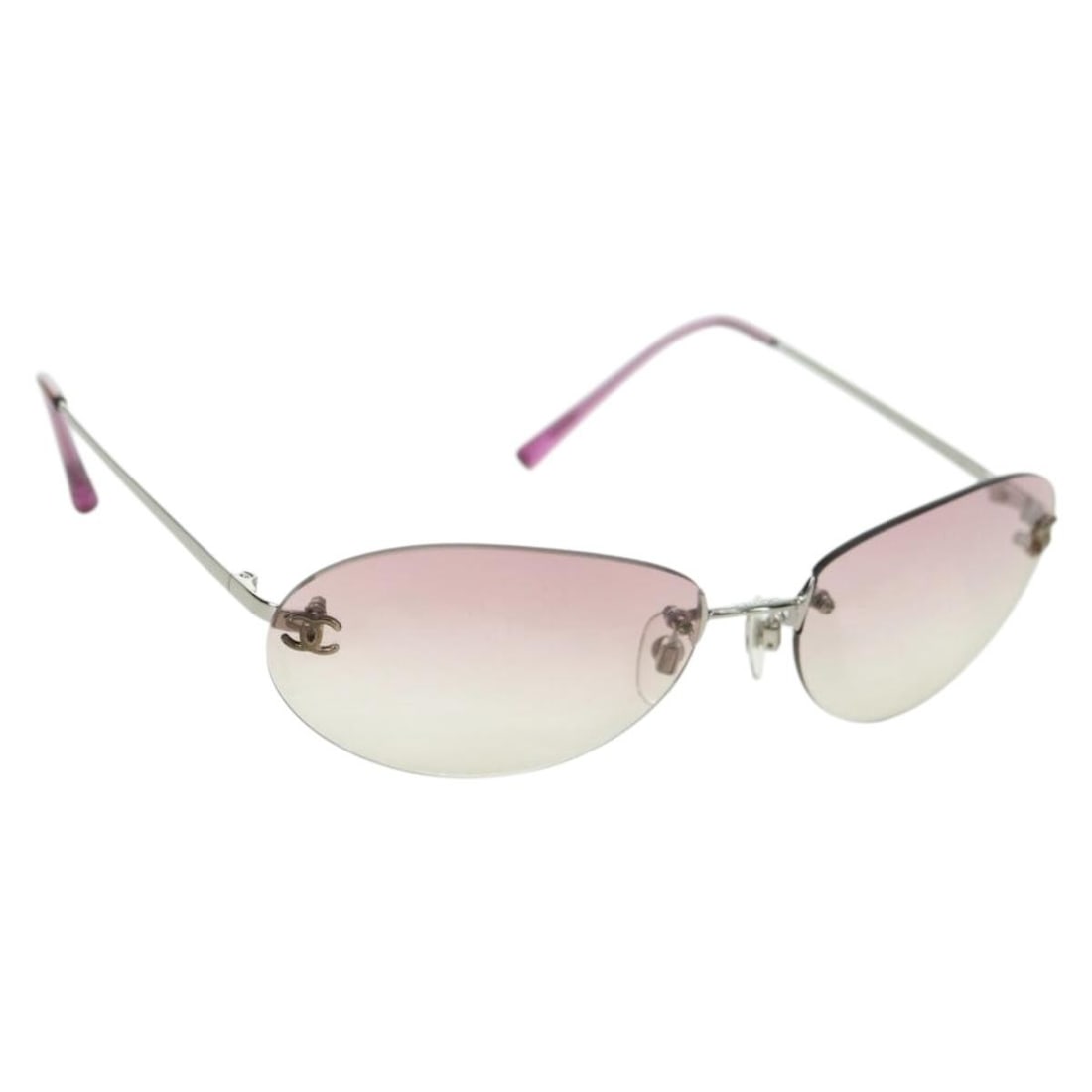 CHANEL 4013 Rimless Metal Sunglasses Purple with Box Case: CHANEL 4013 Rimless Metal Sunglasses Purple with Box Case CHANEL rimless CC sunglasses in purple metal, made in Italy. The item is in excellent condition with no remarkable scratches noted on the surf