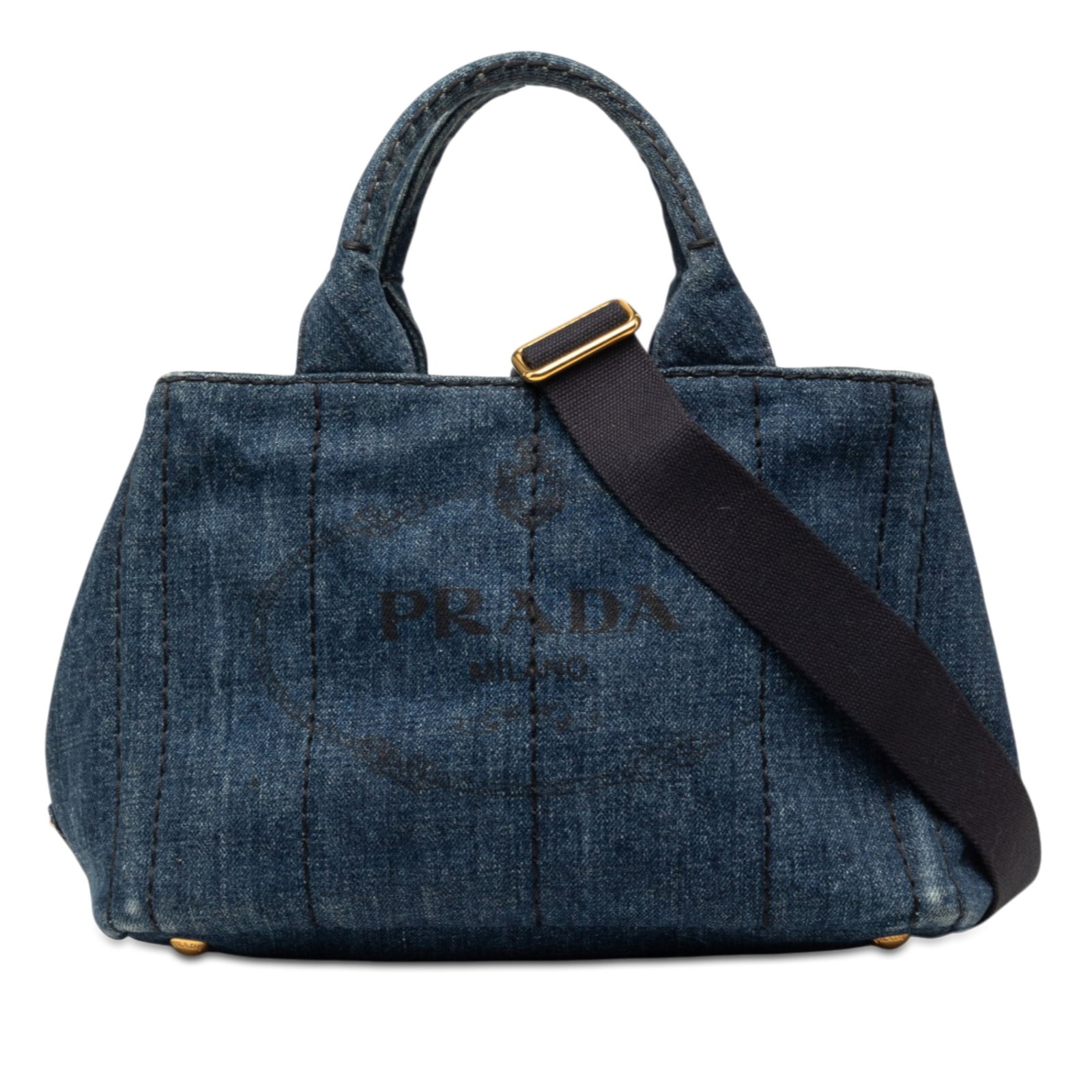 Prada Canapa Small Denim Satchel with Detachable Strap (1 of 7)