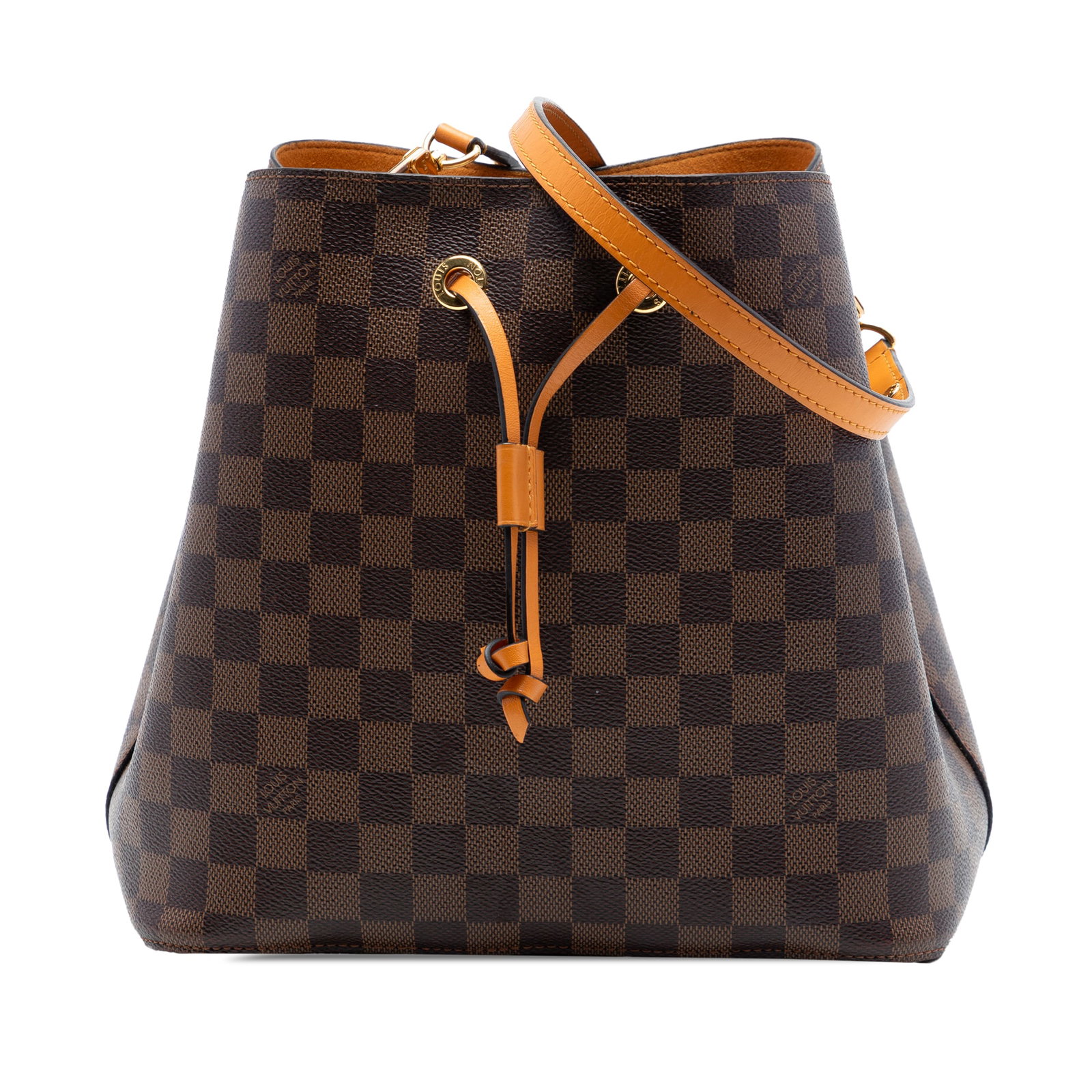 Louis Vuitton Neonoe MM Damier Ebene Bucket Bag: Louis Vuitton Neonoe MM Damier Ebene Bucket Bag Louis Vuitton Damier Ebene Neonoe MM bag crafted with a damier ebene canvas body. It features a detachable flat leather strap, drawstring closure, and a