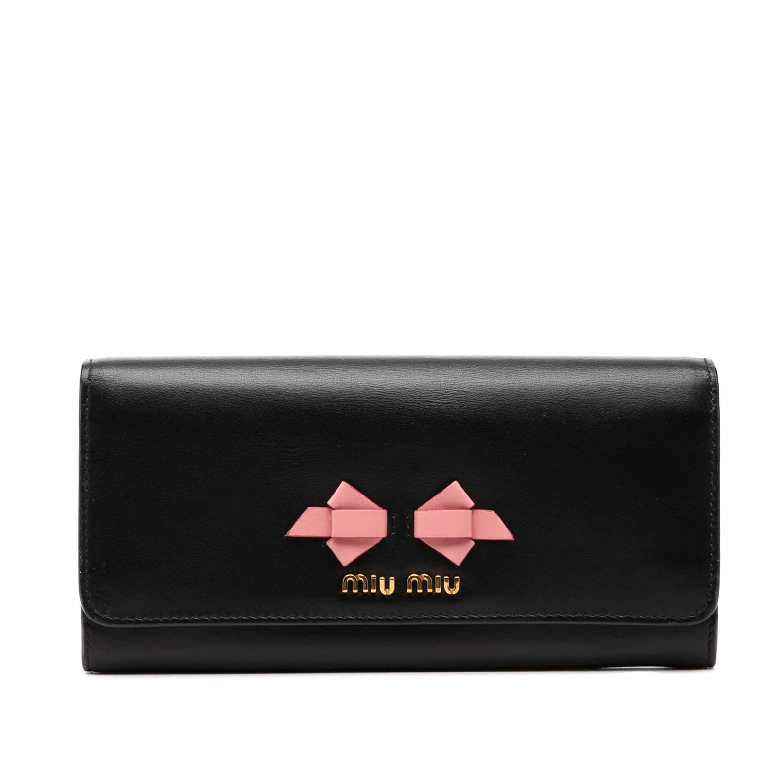 Miu Miu Soft Calf Bow Leather Long Wallet Black (1 of 9)