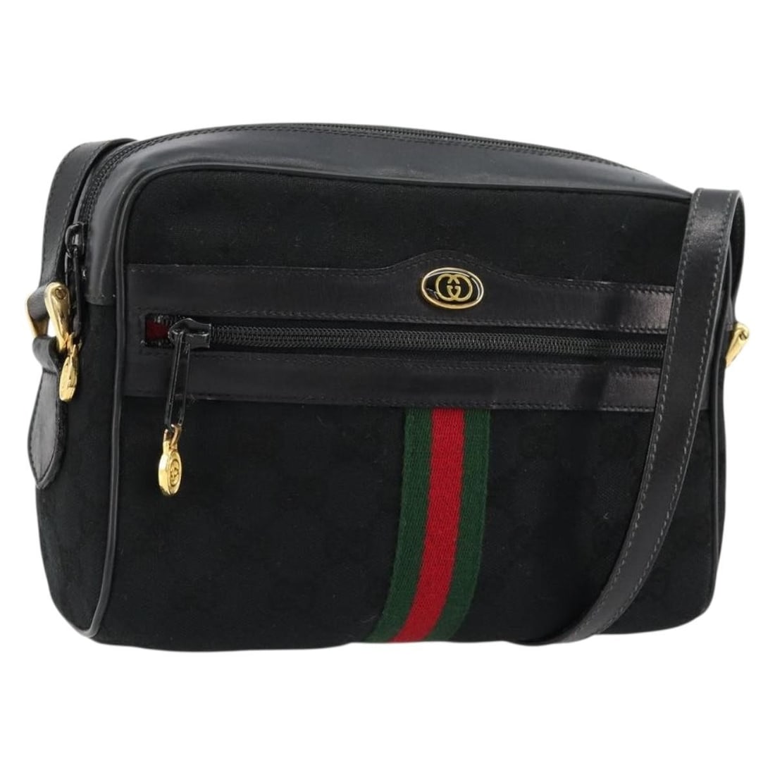 Gucci Sherry Line GG Canvas Shoulder Bag Black Red Green: Gucci Sherry Line GG Canvas Shoulder Bag Black Red Green A Gucci Sherry Line shoulder bag in black, red, and green GG Canvas, made in Italy. It features a shoulder bag style with an approximate size o