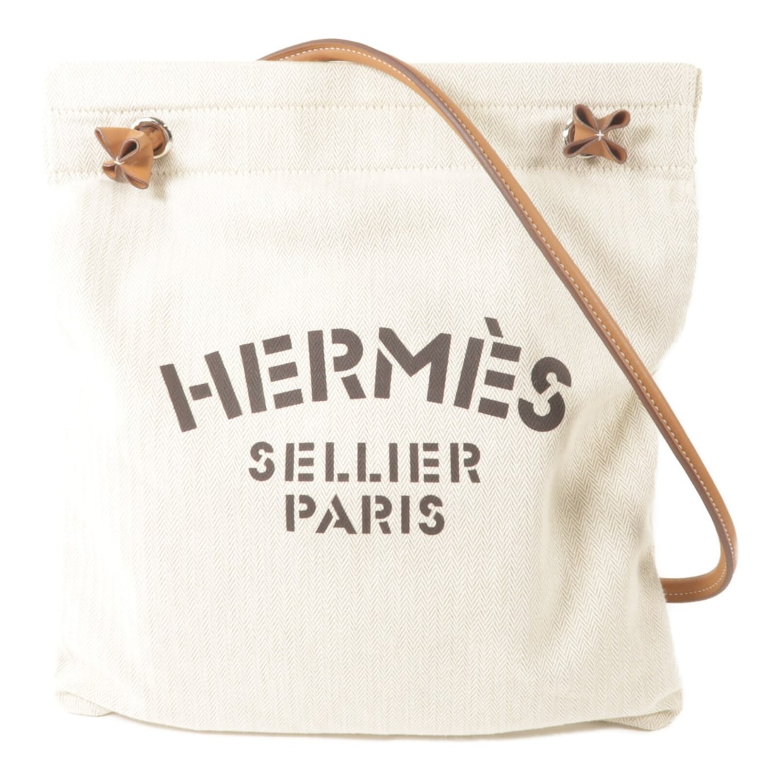 Hermes Aline PM Canvas Tote Bag White Brown PHW: Hermes Aline PM Canvas Tote Bag White Brown PHW Hermes Aline PM tote bag in canvas with a White/Brown color combination. This women's regular-size bag is made in France and comes in very good AB condi