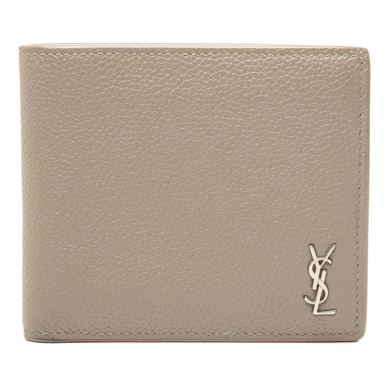Saint Laurent Tiny Cassandre Bifold Wallet in Grained Beige Leather (1 of 8)
