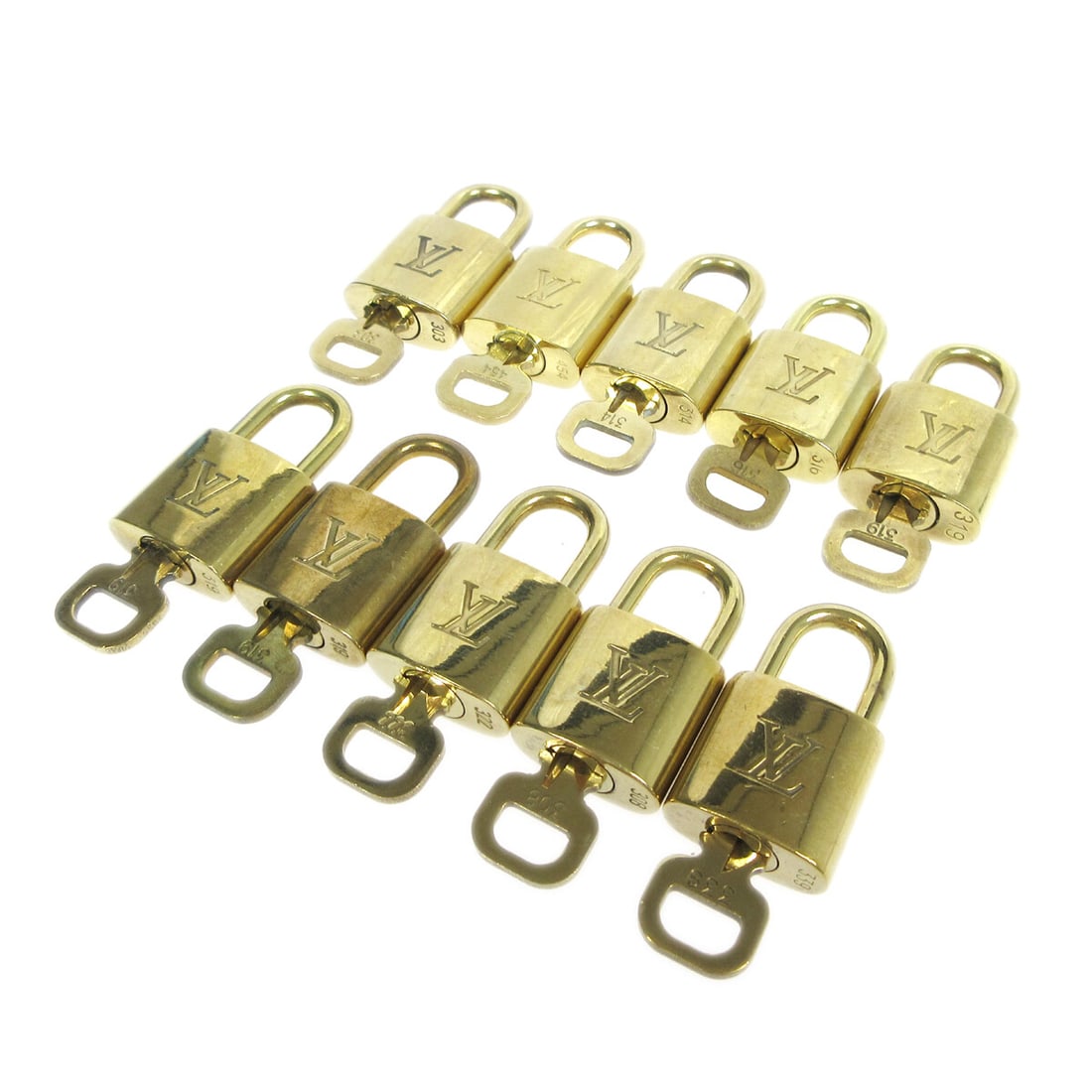 10 Piece Louis Vuitton Gold Tone Padlock and Key Charm Set (1 of 1)