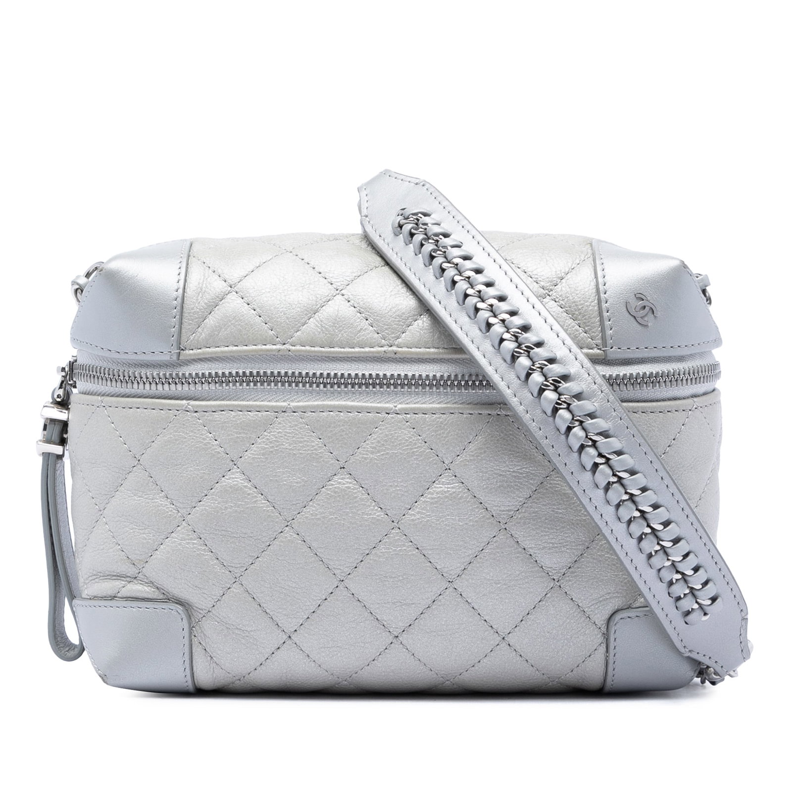 Chanel Street Allure Camera Crossbody Bag Metallic Quilted Calfskin: Chanel Street Allure Camera Crossbody Bag Metallic Quilted Calfskin This Chanel CC Quilted Metallic Calfskin Street Allure Camera Bag is a crossbody bag made in Italy. It features a quilted leather bo