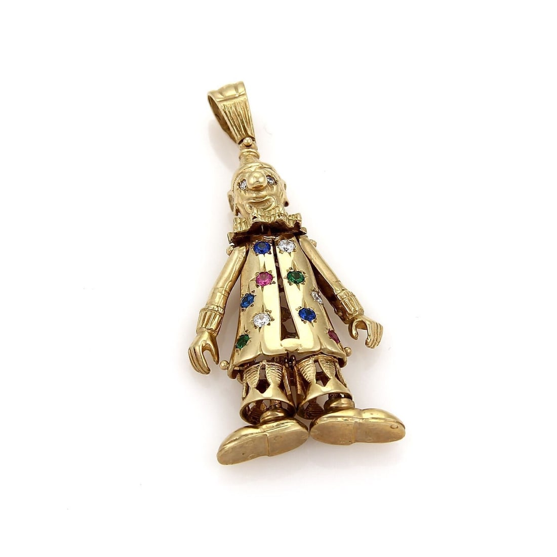 Articulated Clown Pendant 9k Yellow Gold with Diamond Sapphire Ruby Emerald (1 of 6)