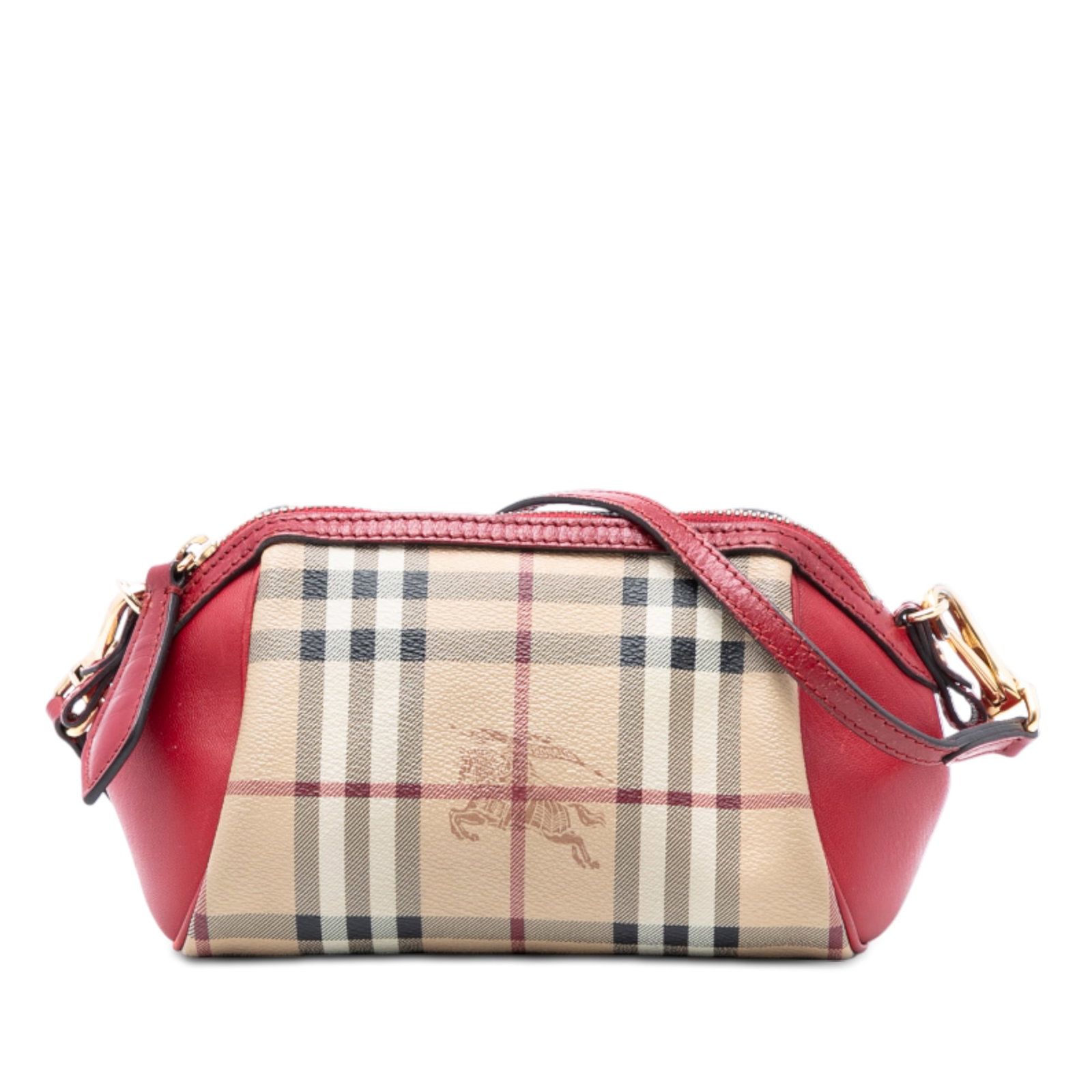 Mini Blaze Crossbody in Haymarket Check Canvas with Leather Trim by Burberry: Mini Blaze Crossbody in Haymarket Check Canvas with Leather Trim by Burberry This Burberry Mini Haymarket Check Blaze crossbody bag features a beige haymarket check coated canvas body with leather tri