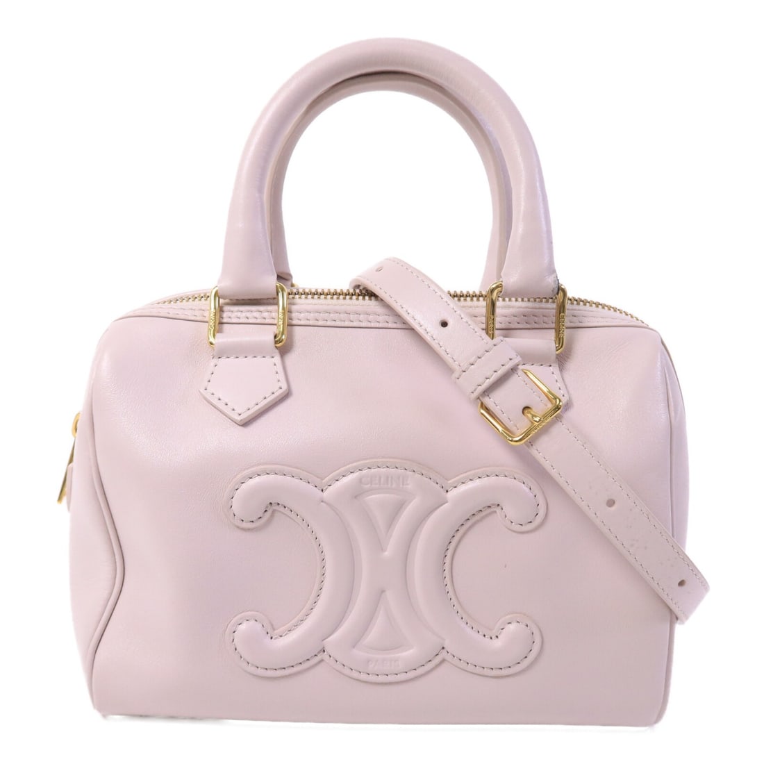 CELINE Small Boston 2 Way Shoulder Bag Pink Calfskin Leather: CELINE Small Boston 2 Way Shoulder Bag Pink Calfskin Leather CELINE Small Boston Bag in pink calfskin leather, designed as a 2-way shoulder bag. It features a shoulder strap and storage bag accessory,