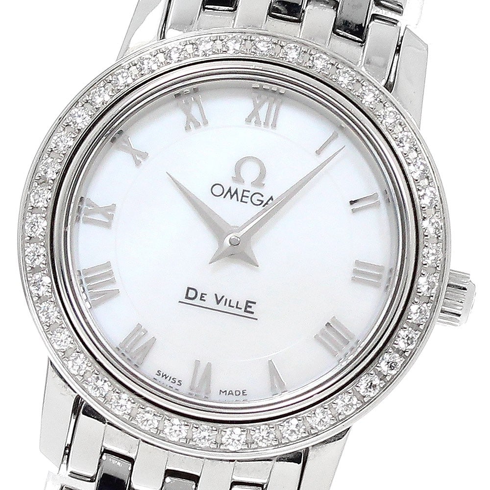 OMEGA De Ville Prestige 4575.71 Women's Quartz Diamond Bezel Watch: OMEGA De Ville Prestige 4575.71 Women's Quartz Diamond Bezel Watch Omega De Ville Prestige women's wristwatch, reference 4575.71, with a diamond bezel and quartz movement. This pre-owned Swiss-made wa