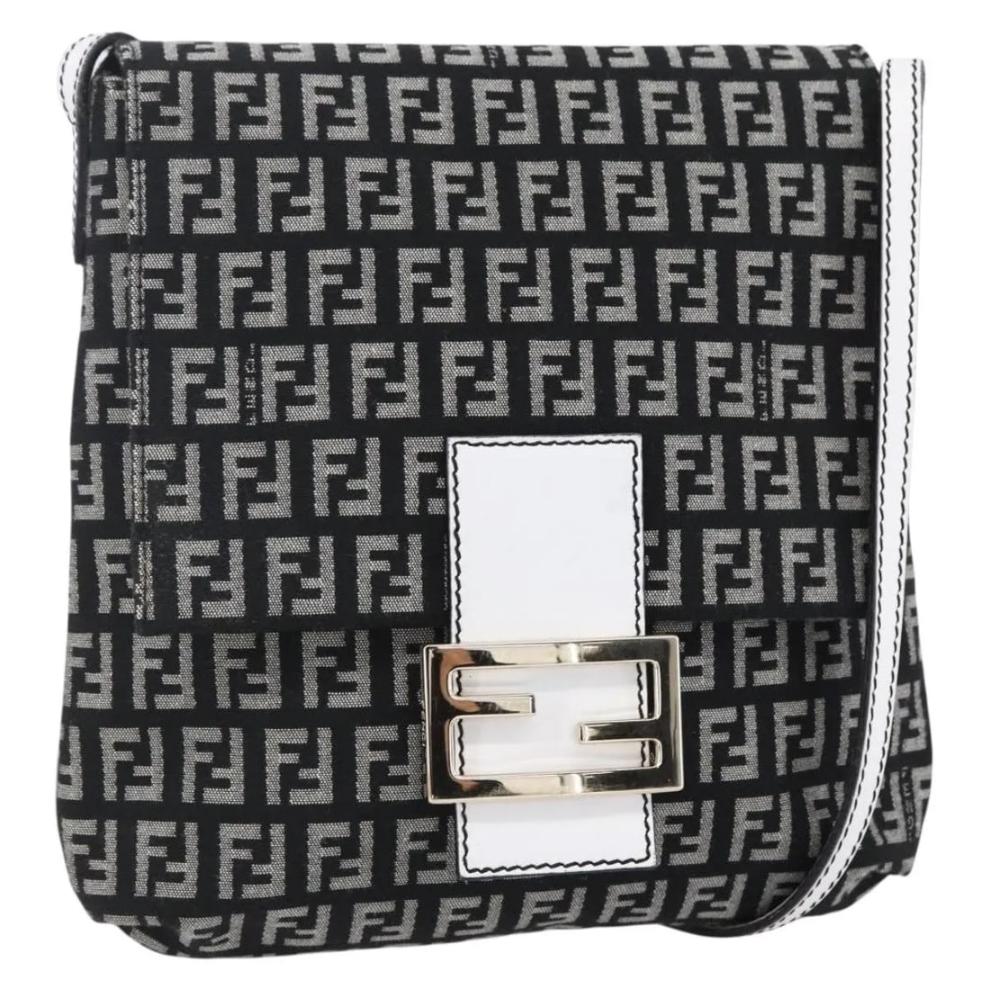 Fendi Vintage Flap Black Canvas Handbag: Fendi Vintage Flap Black Canvas Handbag Vintage Fendi Flap bag in black canvas with the Zucchino pattern. Made in Italy, this piece is presented in very good condition with slight loss of shape to the