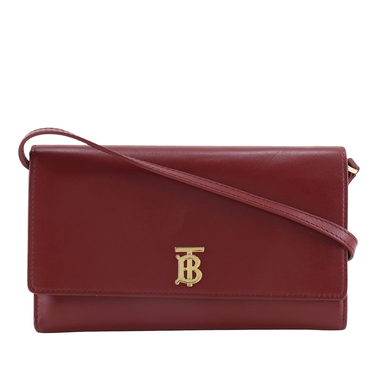 Burberry TB Red Leather Wallet with Detachable Strap: Burberry TB Red Leather Wallet with Detachable Strap This Burberry Leather TB Wallet On Strap features a red leather body with a detachable and adjustable flat leather strap, a front flap secured by m