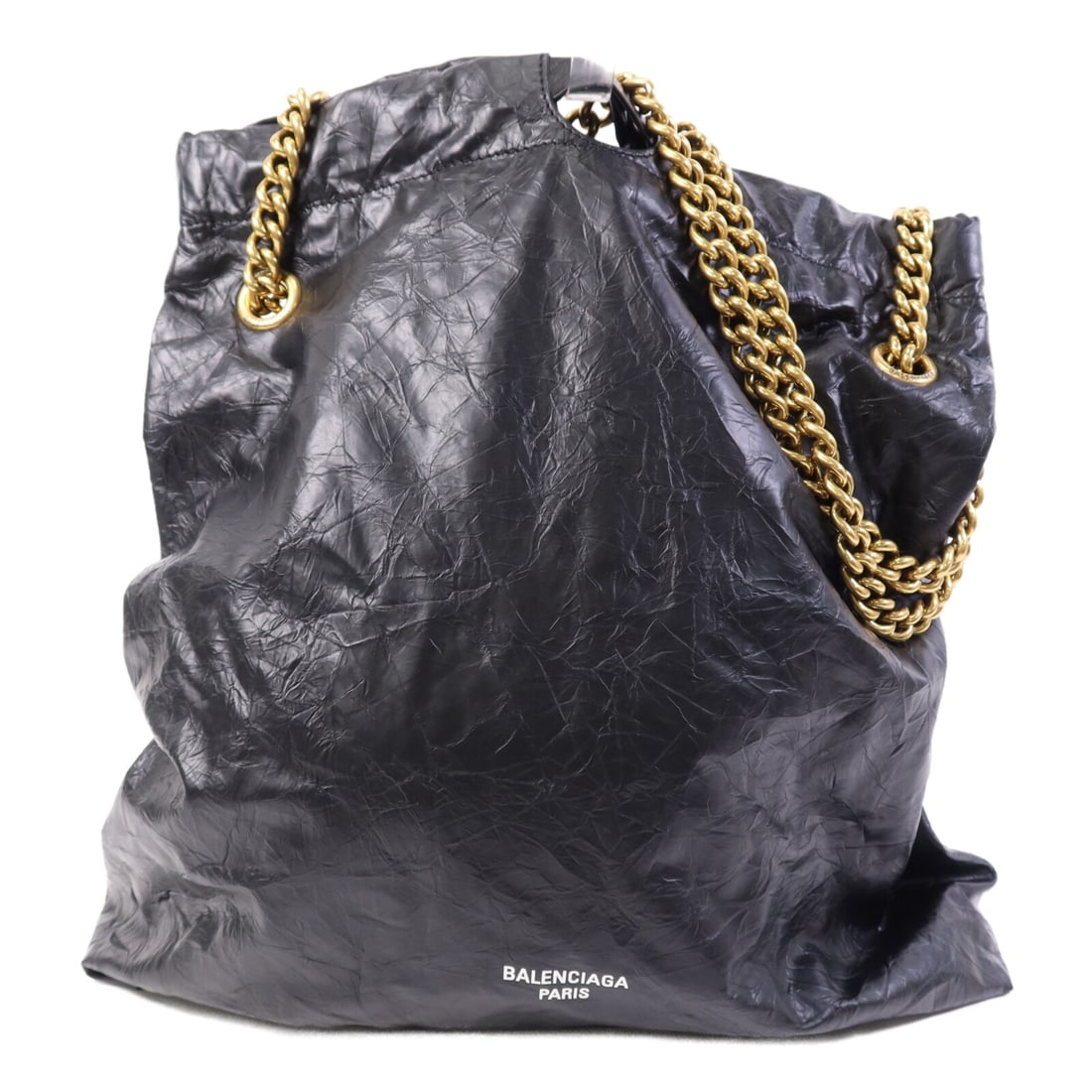 Balenciaga 742941 Crush Medium Shoulder Bag Black Lambskin: Balenciaga 742941 Crush Medium Shoulder Bag Black Lambskin Balenciaga Crush Medium Chain Shoulder Bag in black lambskin (sheep leather) with gold-tone hardware. This regular-size women's shoulder bag 