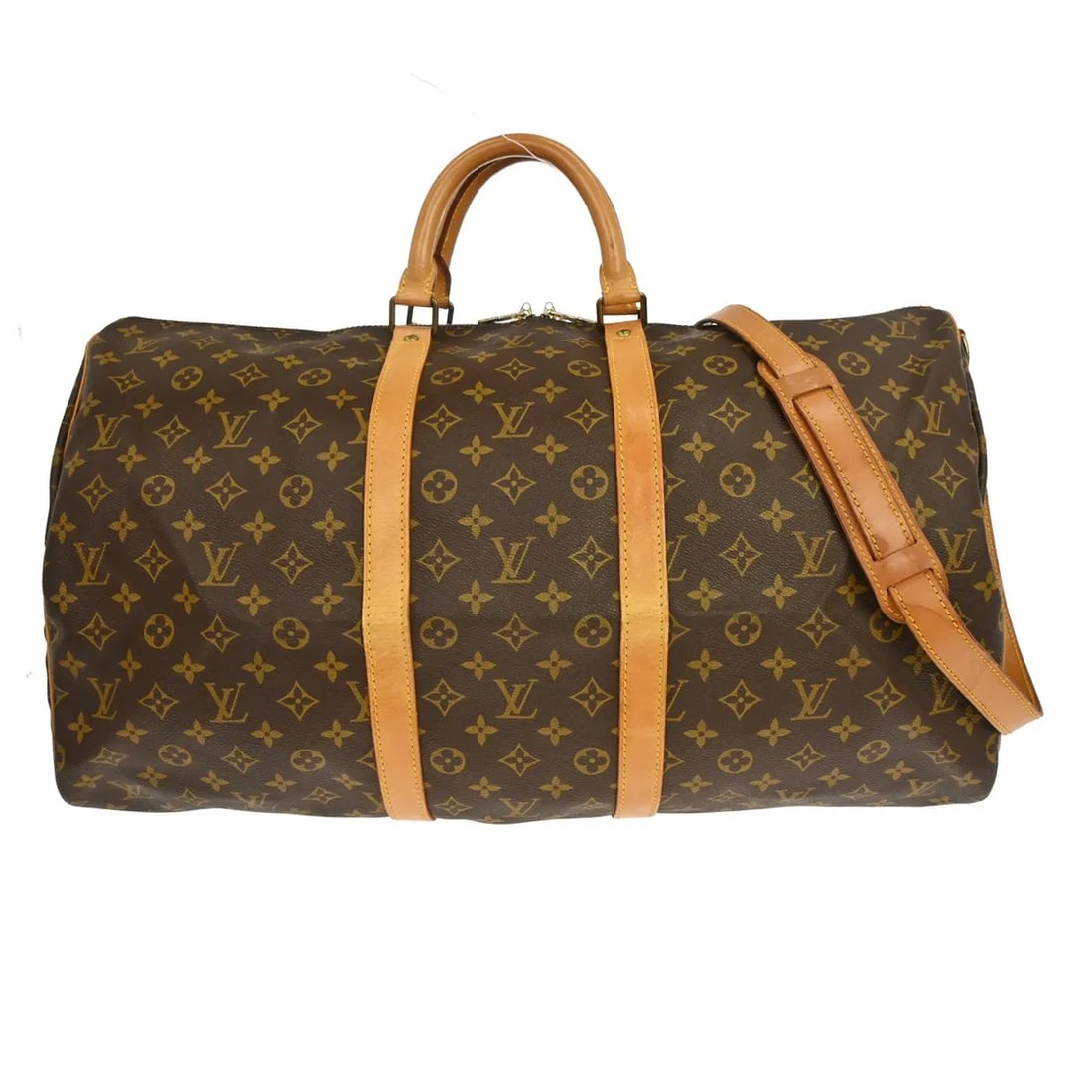 Louis Vuitton Keepall Bandouliere Monogram Canvas Duffle Bag: Louis Vuitton Keepall Bandouliere Monogram Canvas Duffle Bag Louis Vuitton Keepall Bandouliere in brown monogram canvas. This unisex travel bag is in good condition with visible wear, including scuffs