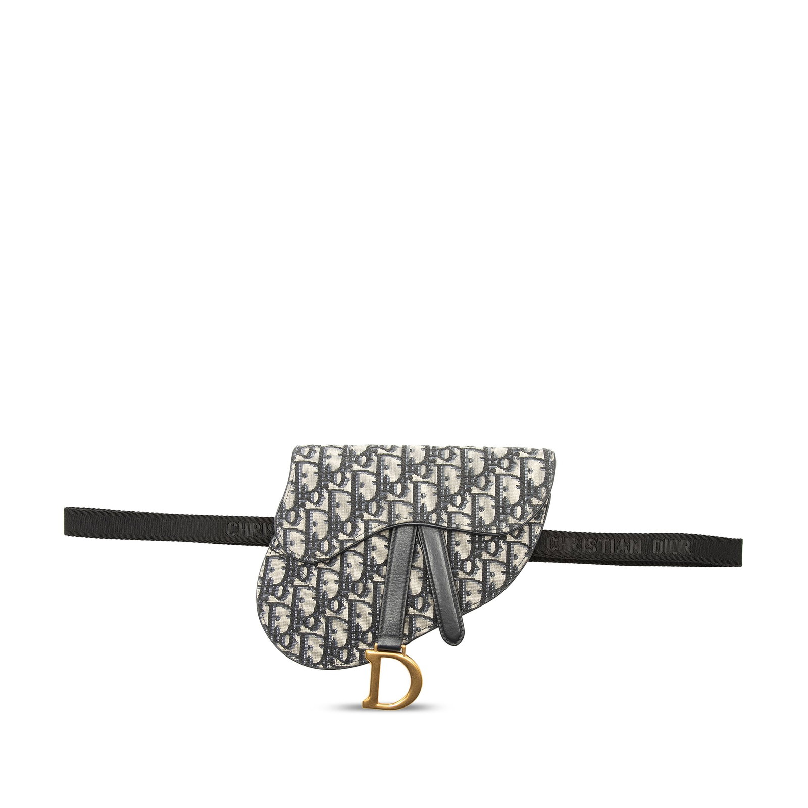 Dior Oblique Saddle Belt Bag in Blue Canvas: Dior Oblique Saddle Belt Bag in Blue Canvas Dior Oblique Canvas Saddle Belt Bag with leather trim and an adjustable flat waist strap. The design features a front flap closure and a blue canvas body. C