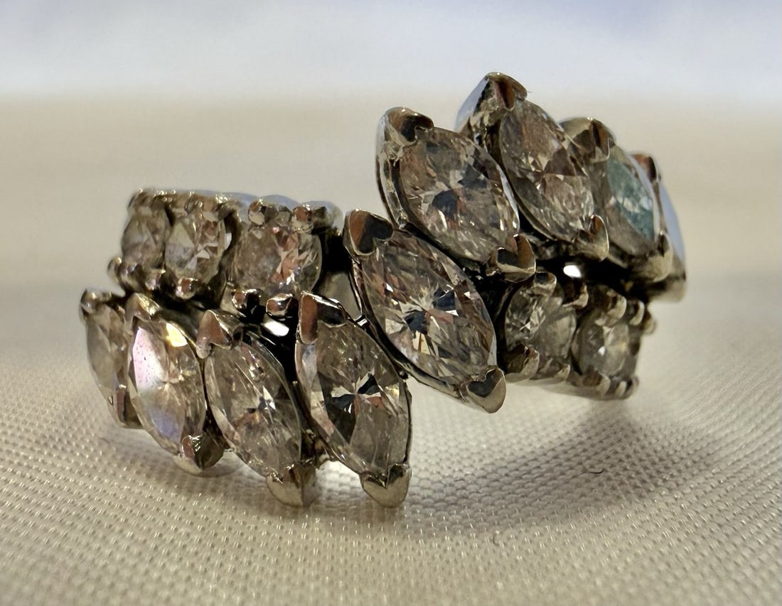 Platinum Diamond Ring with Sixteen Stones French Size 4.25 (1 of 5)