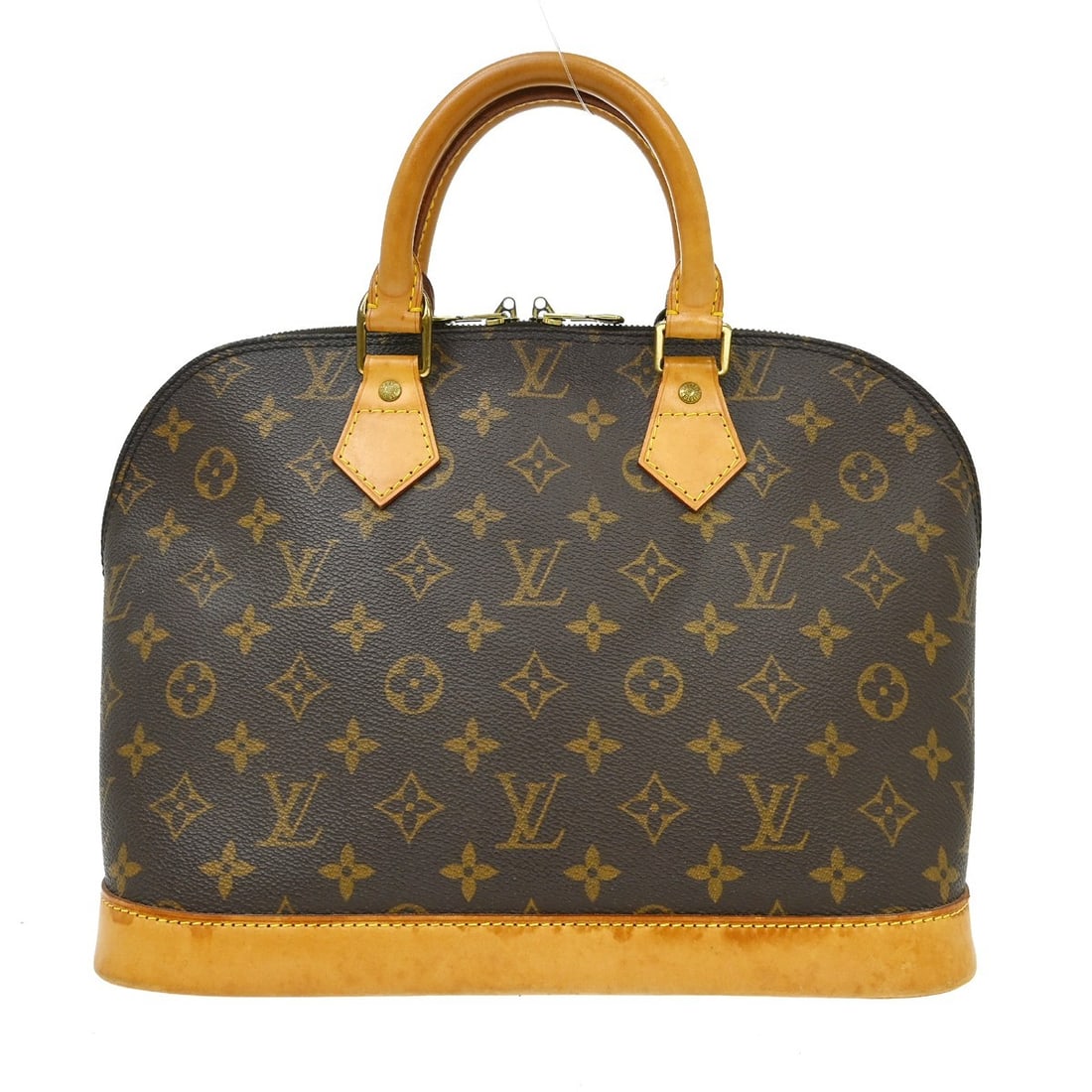 Louis Vuitton Alma Monogram Canvas Hand Bag M51130 TH0938: Louis Vuitton Alma Monogram Canvas Hand Bag M51130 TH0938 Vintage Louis Vuitton Alma handbag in Monogram canvas with leather trim and double handles. This medium handbag features a zip closure, brown 