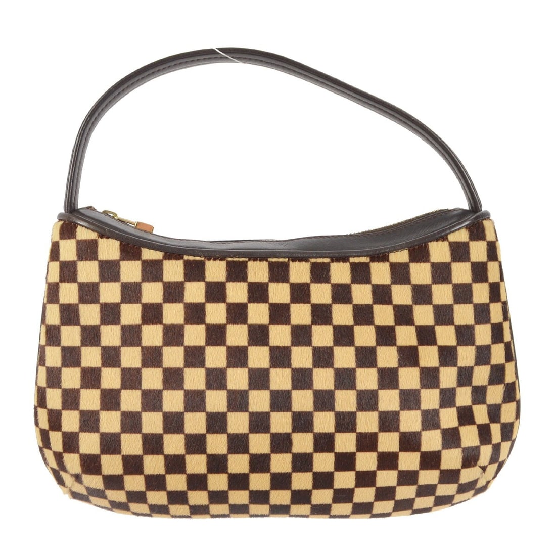 Louis Vuitton Tiger M92132 Damier Sauvage Top Handle Bag: Louis Vuitton Tiger M92132 Damier Sauvage Top Handle Bag Louis Vuitton Damier Sauvage Tiger handbag in brown and beige fur and leather. This small top handle bag features a zip closure, logo accents, 