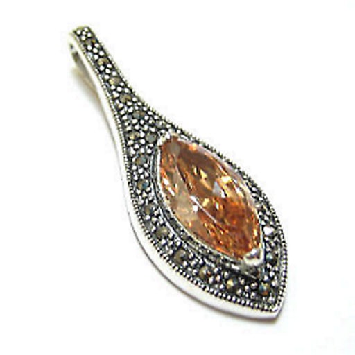 Unique .925 Sterling Silver Marquise Citrine Marcasite Pendant Necklace: Unique .925 Sterling Silver Marquise Citrine Marcasite Pendant Necklace This exquisite pendant necklace features a stunning marquise-shaped Citrine at its center, elegantly framed by a pave of sparkli