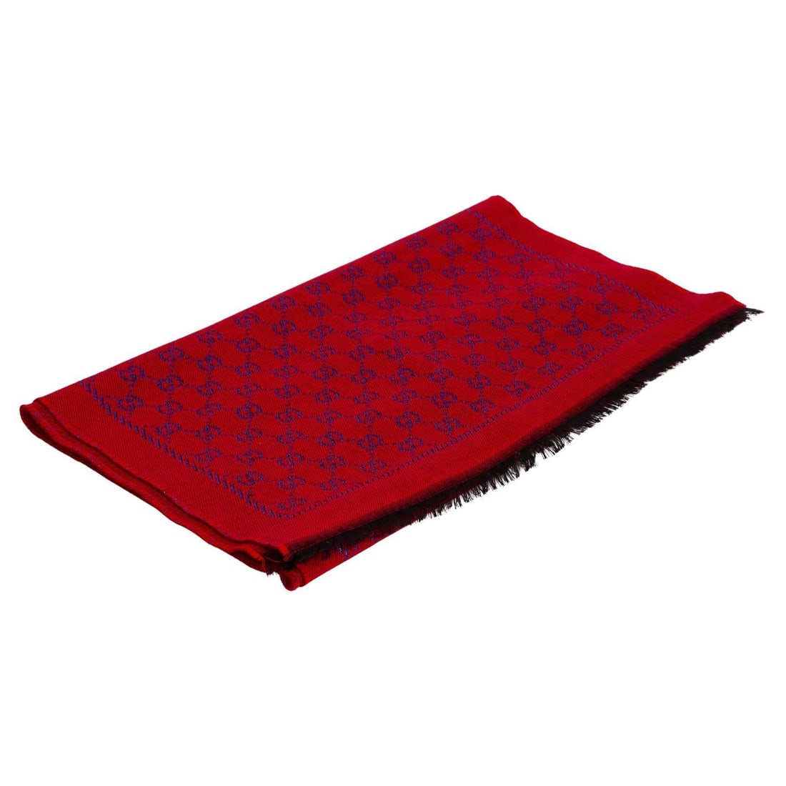 Gucci GG Jacquard Red Wool Fringe Scarf (1 of 6)
