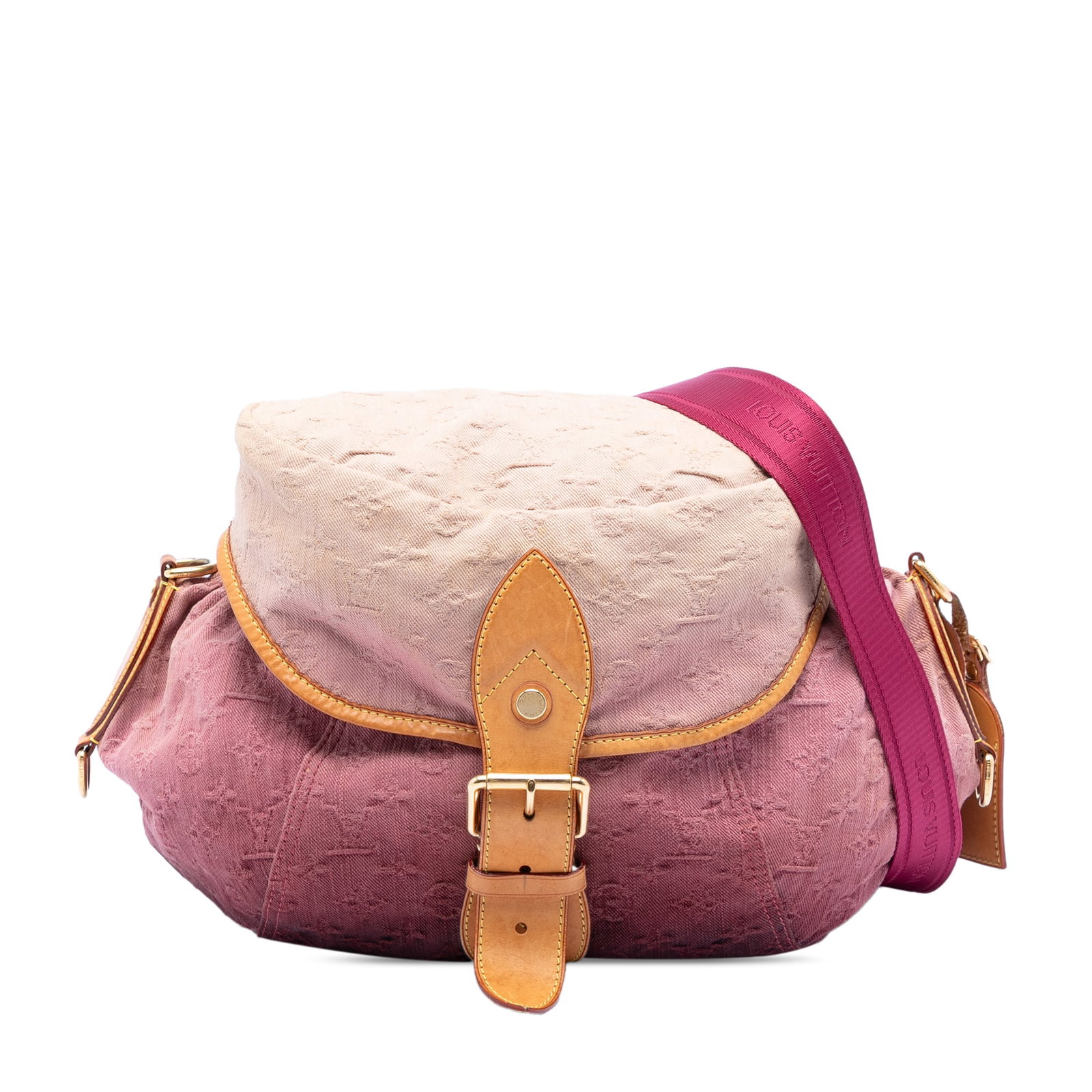 Louis Vuitton Sunshine Monogram Denim Pink Bag: Louis Vuitton Sunshine Monogram Denim Pink Bag This Louis Vuitton Monogram Denim Sunshine bag features a monogram denim body with vachetta leather trim, an adjustable flat strap, a top flap with buckl
