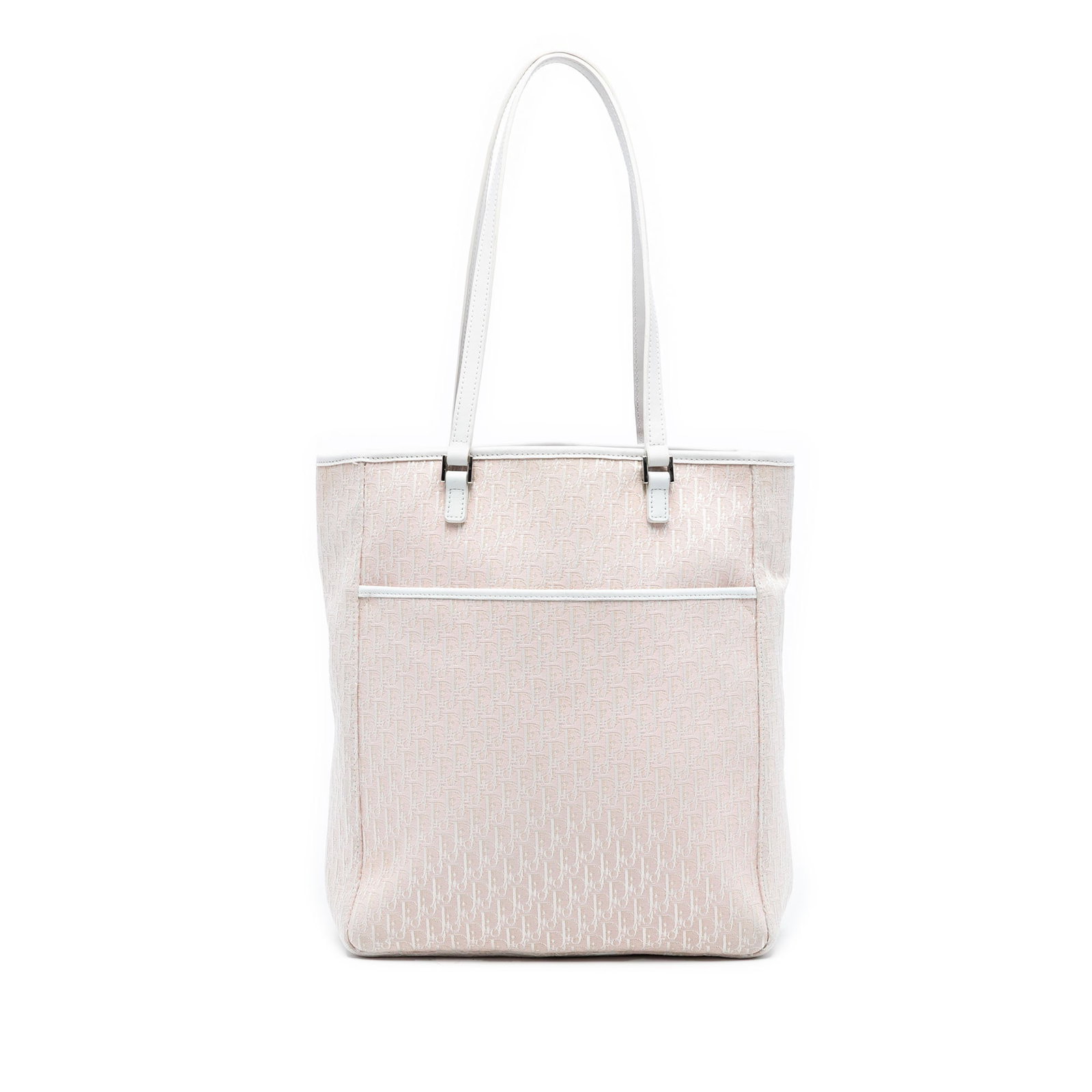 Dior Diorissimo Trotter Pink Canvas Tote Bag with Leather Trim: Dior Diorissimo Trotter Pink Canvas Tote Bag with Leather Trim This Diorissimo Trotter Canvas Tote features a pink canvas body with leather trim, flat leather handles, an open top, an exterior slip po