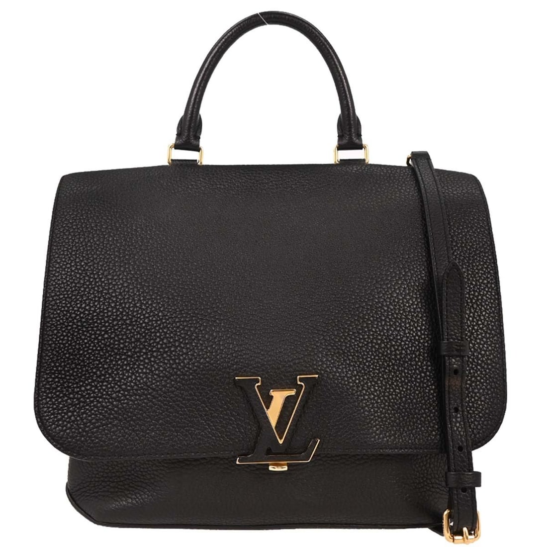 Louis Vuitton Volta Black Taurillon Leather Satchel with Strap M50255: Louis Vuitton Volta Black Taurillon Leather Satchel with Strap M50255 Louis Vuitton Volta 2way handbag in black Taurillon leather with a flap closure and top handle design. This medium satchel feature