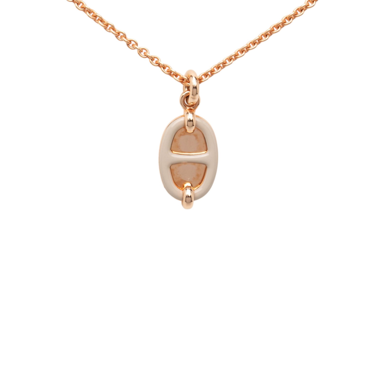 Hermes Maillon Mini Pendant Necklace Rose Gold Plated Adjustable: Hermes Maillon Mini Pendant Necklace Rose Gold Plated Adjustable This Hermes necklace features a rose gold plated metal construction with a Maillon pendant and an adjustable toggle closure. The neckla