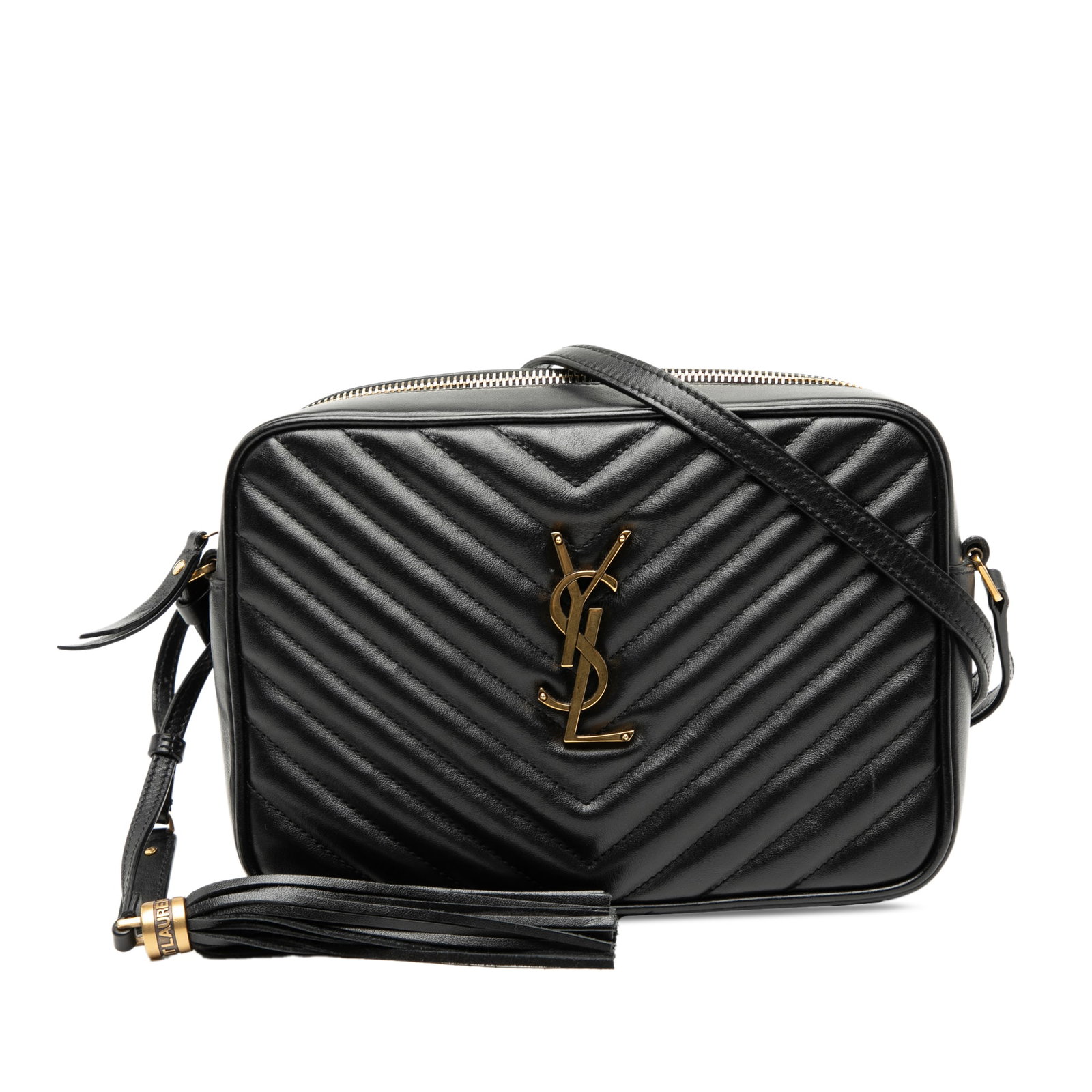 Black Leather Lou Camera Bag with Quilted Design by Saint Laurent (1 of 8)