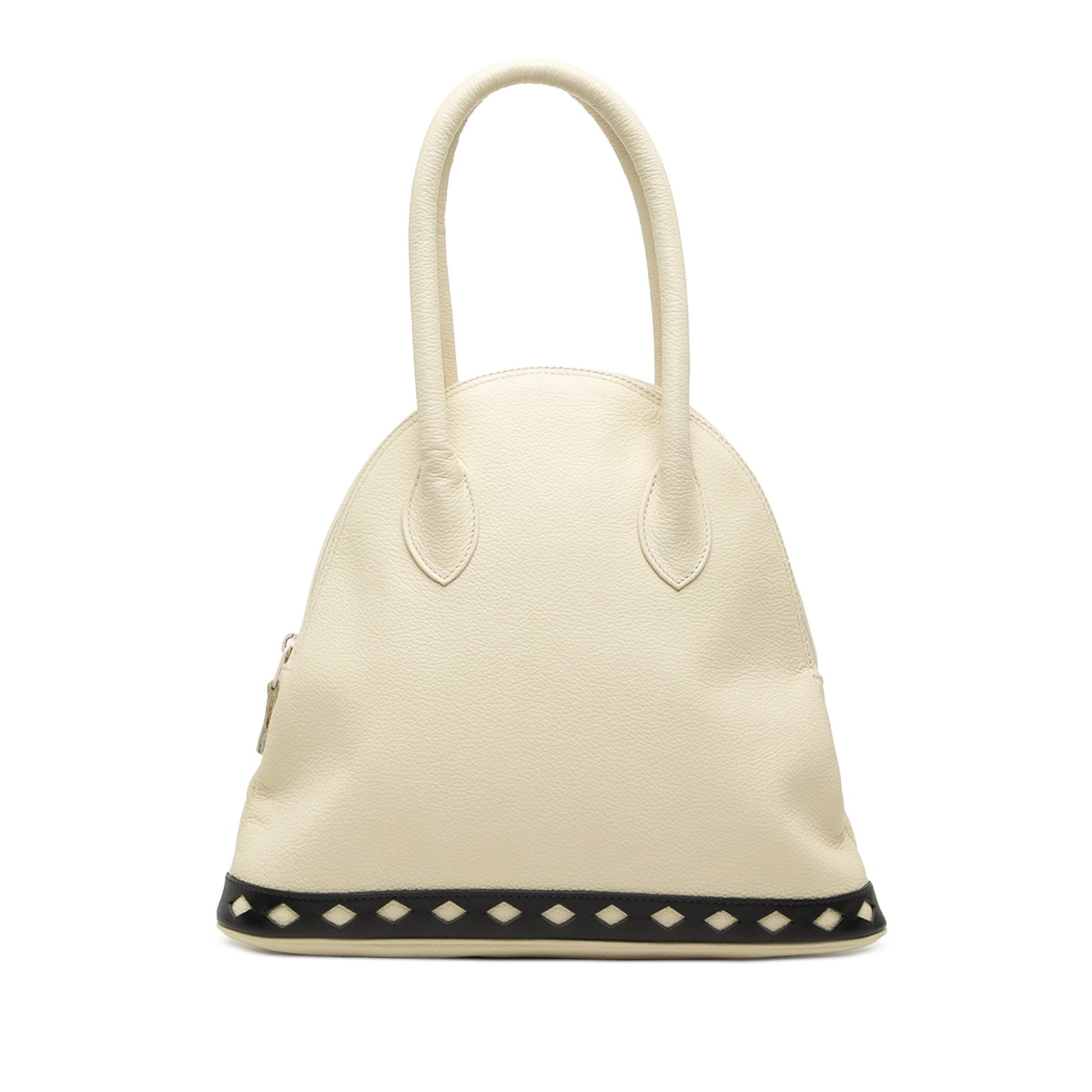 Saint Laurent Diamond Cut Leather Dome Satchel White: Saint Laurent Diamond Cut Leather Dome Satchel White Saint Laurent Leather Dome Diamond Cut Handbag in white leather with rolled leather handles, a zip-around closure, and interior zip and slip pocket